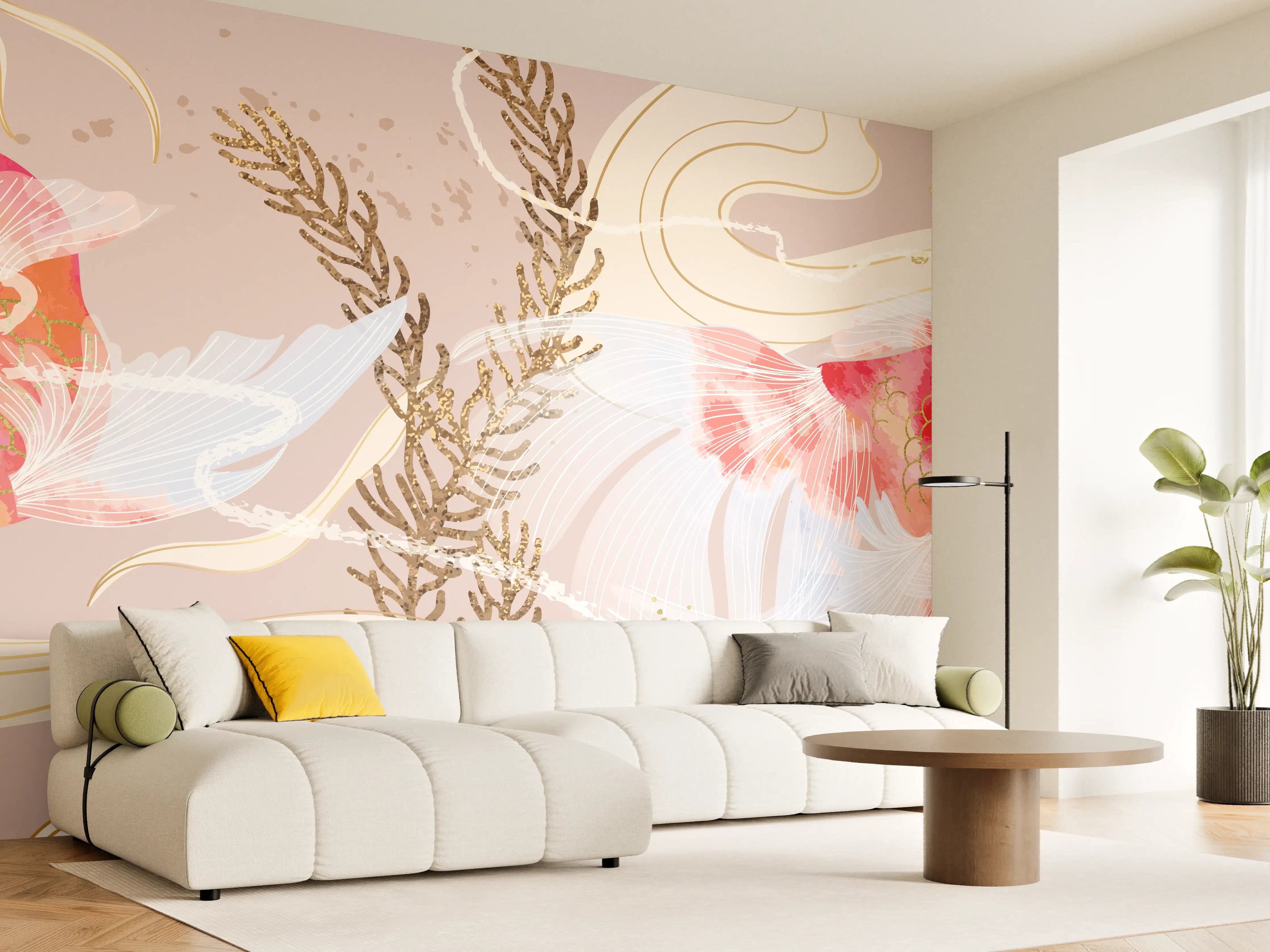 Wandverkleidung Wohnzimmer - Koi-Karpfen Kunst Illustration