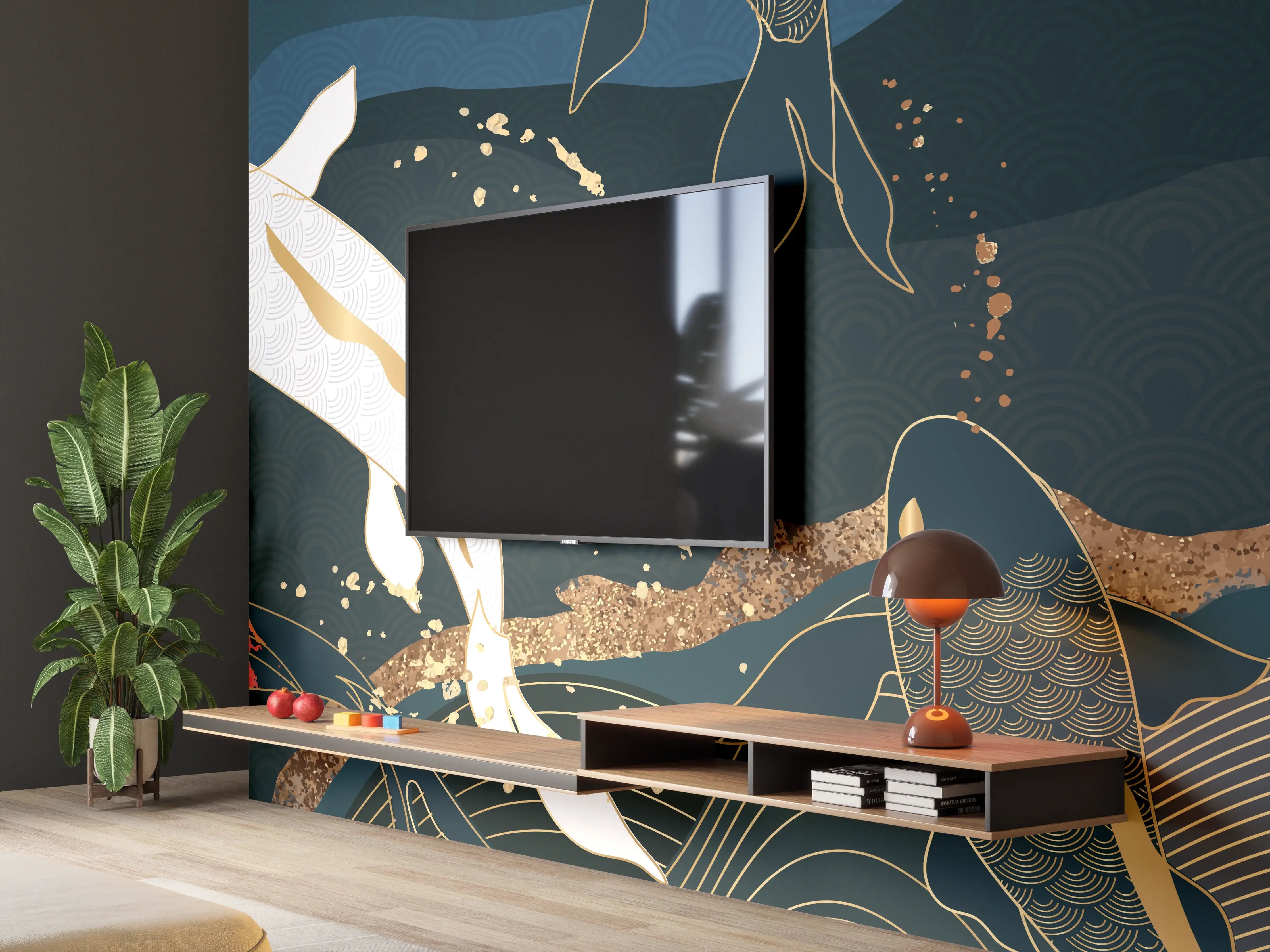 Wandverkleidung Wohnzimmer - Koi-Karpfen Kunstdruck