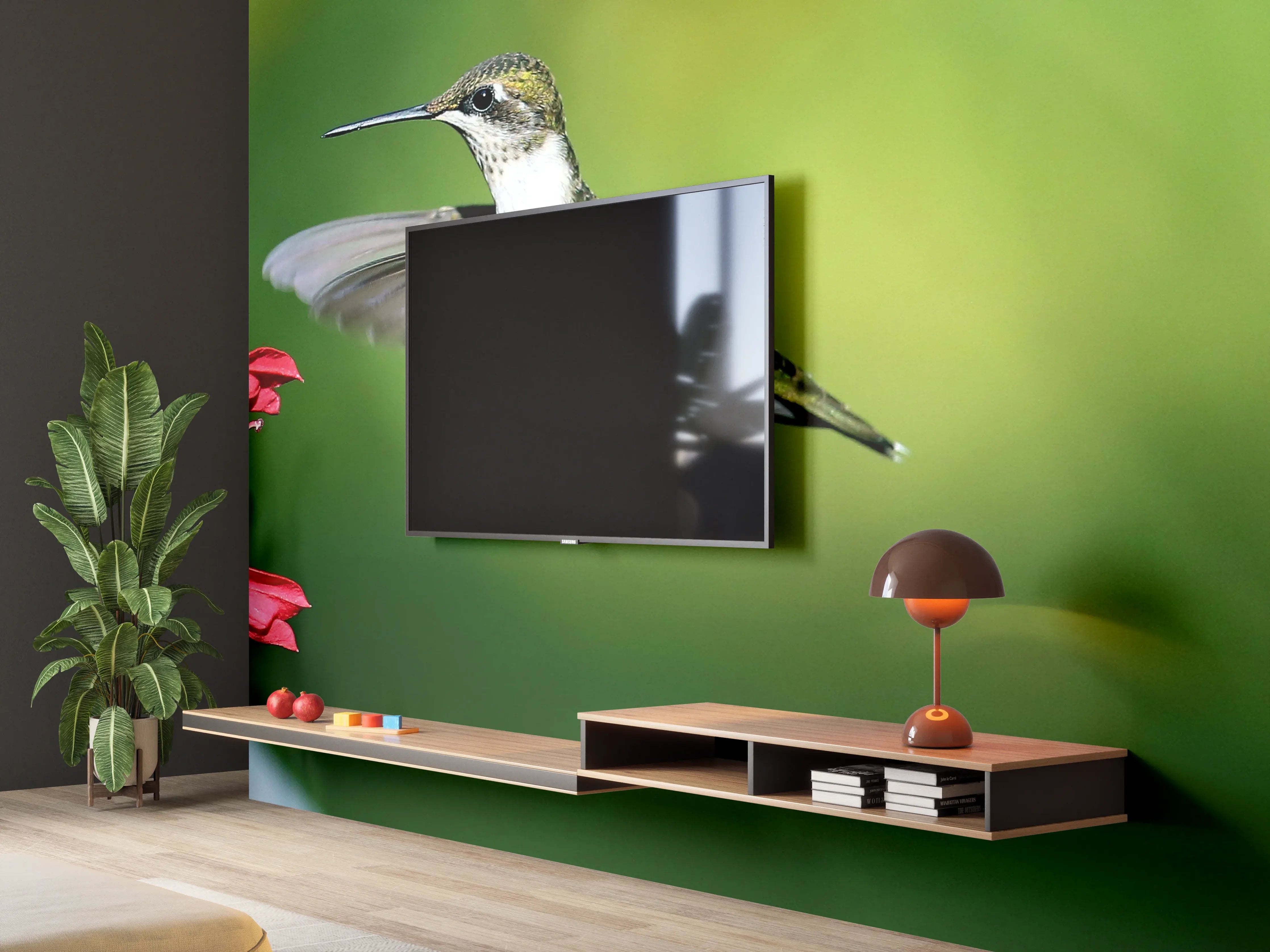 Wandverkleidung Wohnzimmer - Kolibri-Weibchen im Flug