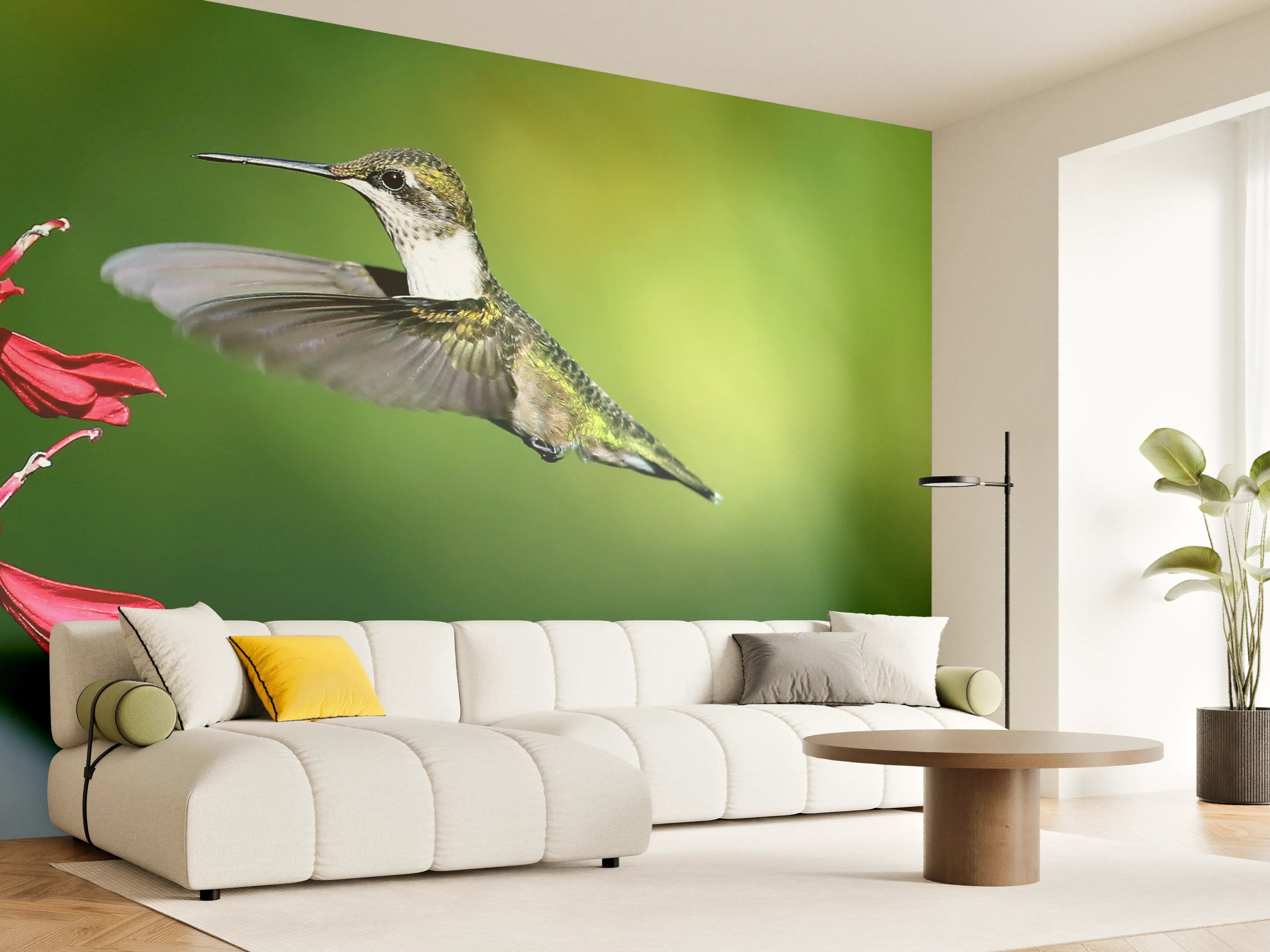 Wandverkleidung Wohnzimmer - Kolibri-Weibchen im Flug