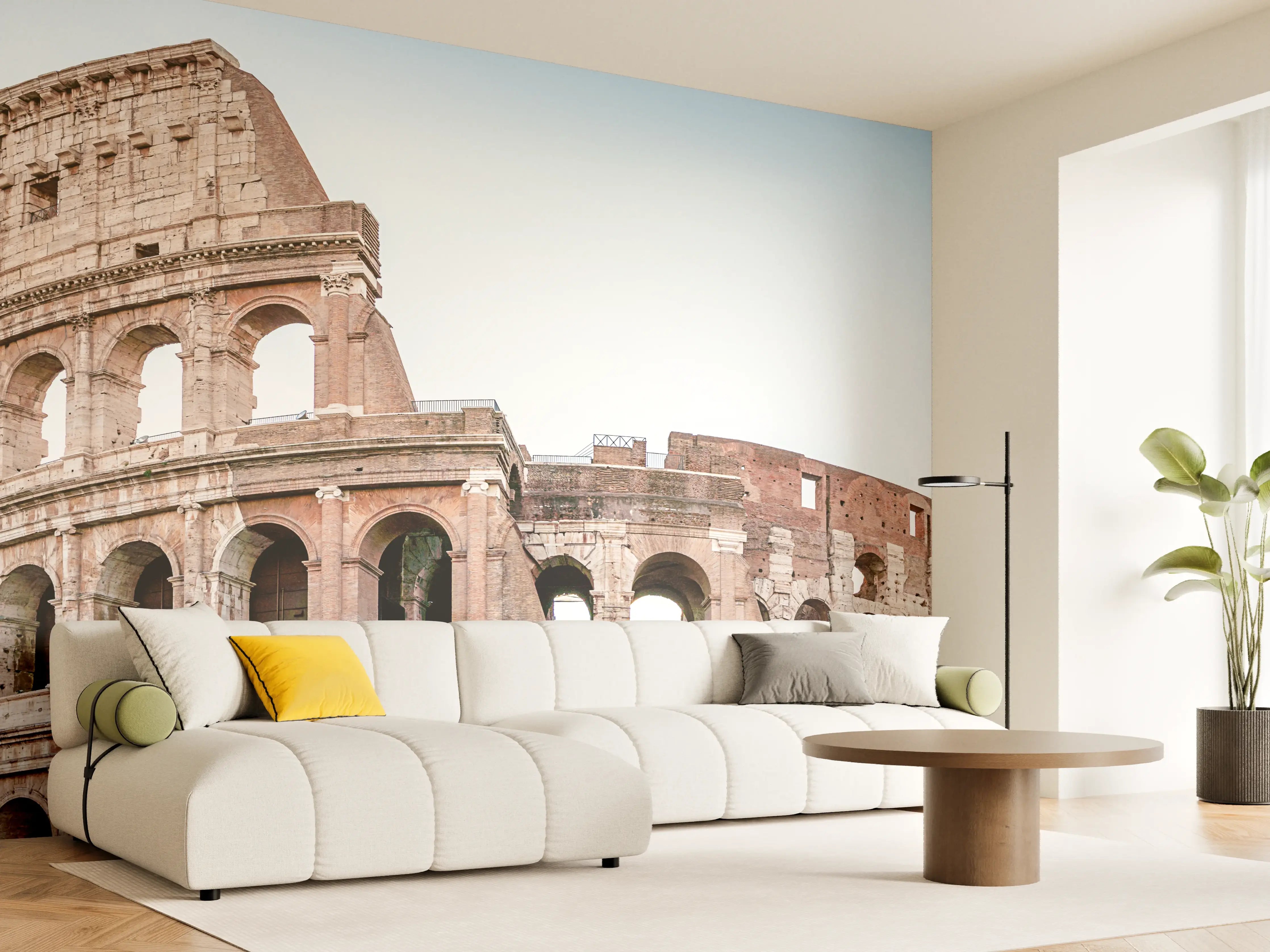Wandverkleidung Wohnzimmer - Kolosseum Panorama Rom Beige-Blau