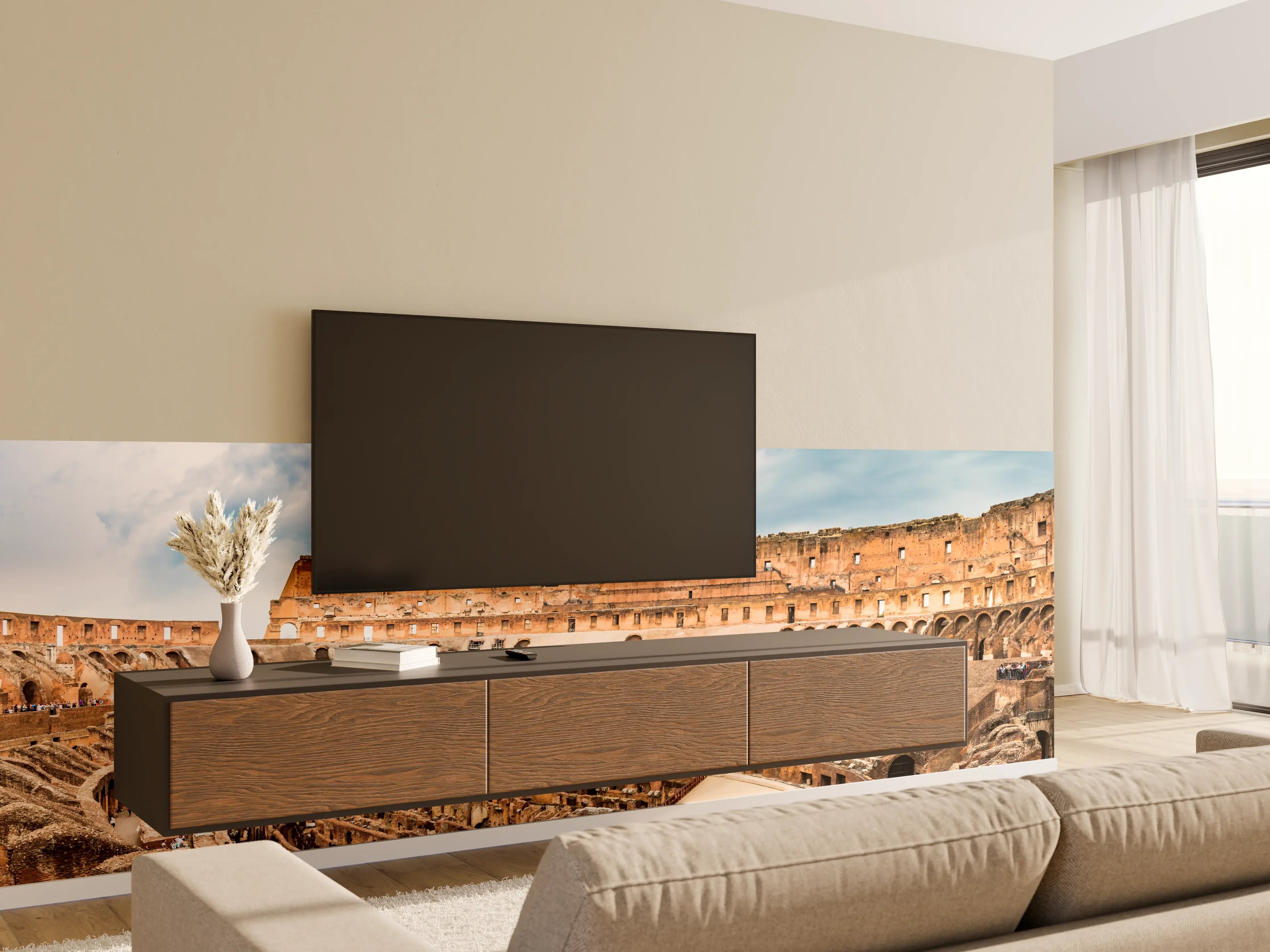 Wandverkleidung Wohnzimmer - Kolosseum Panorama in Beige