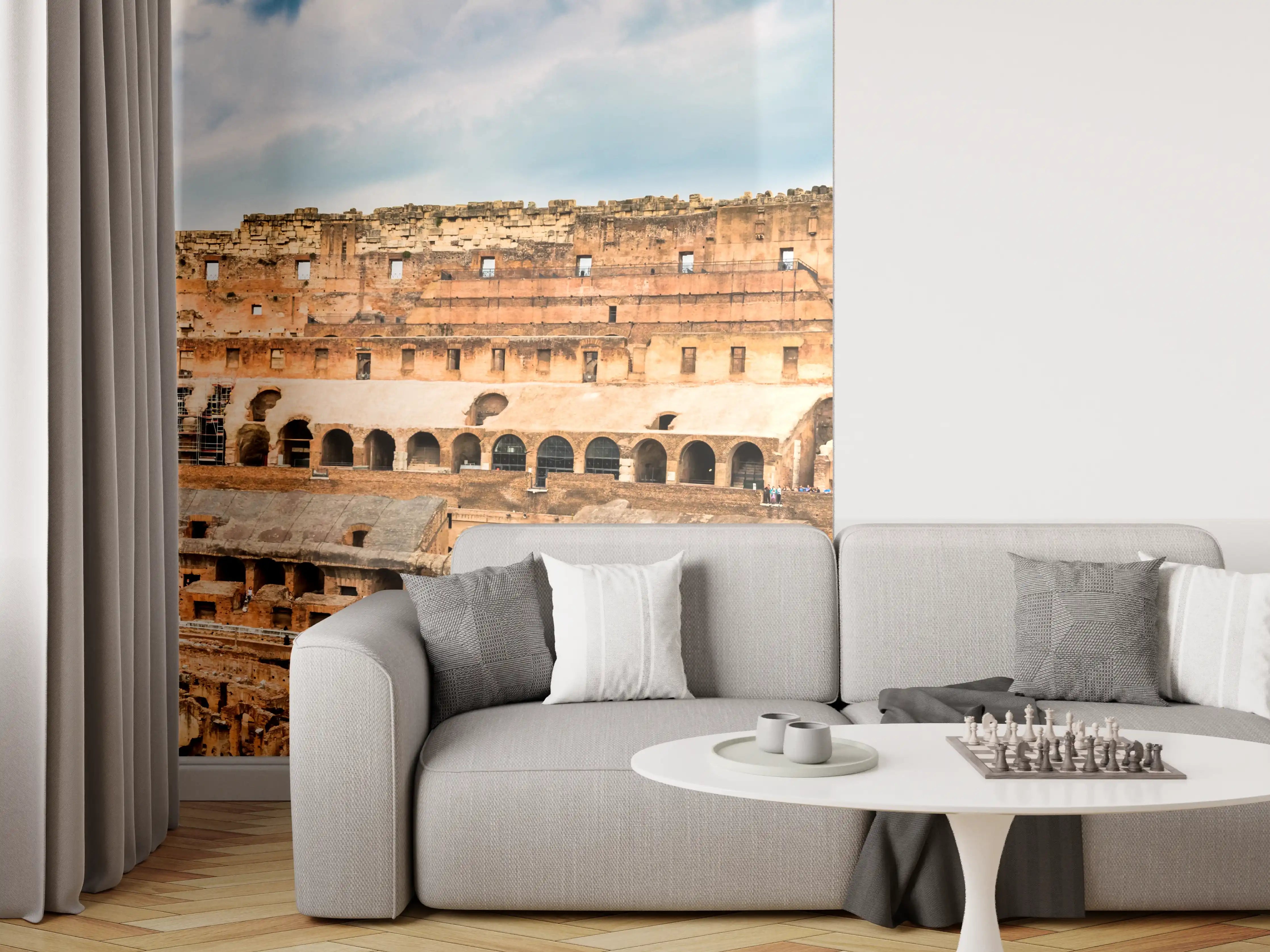 Wandverkleidung Wohnzimmer - Kolosseum Panorama in Beige