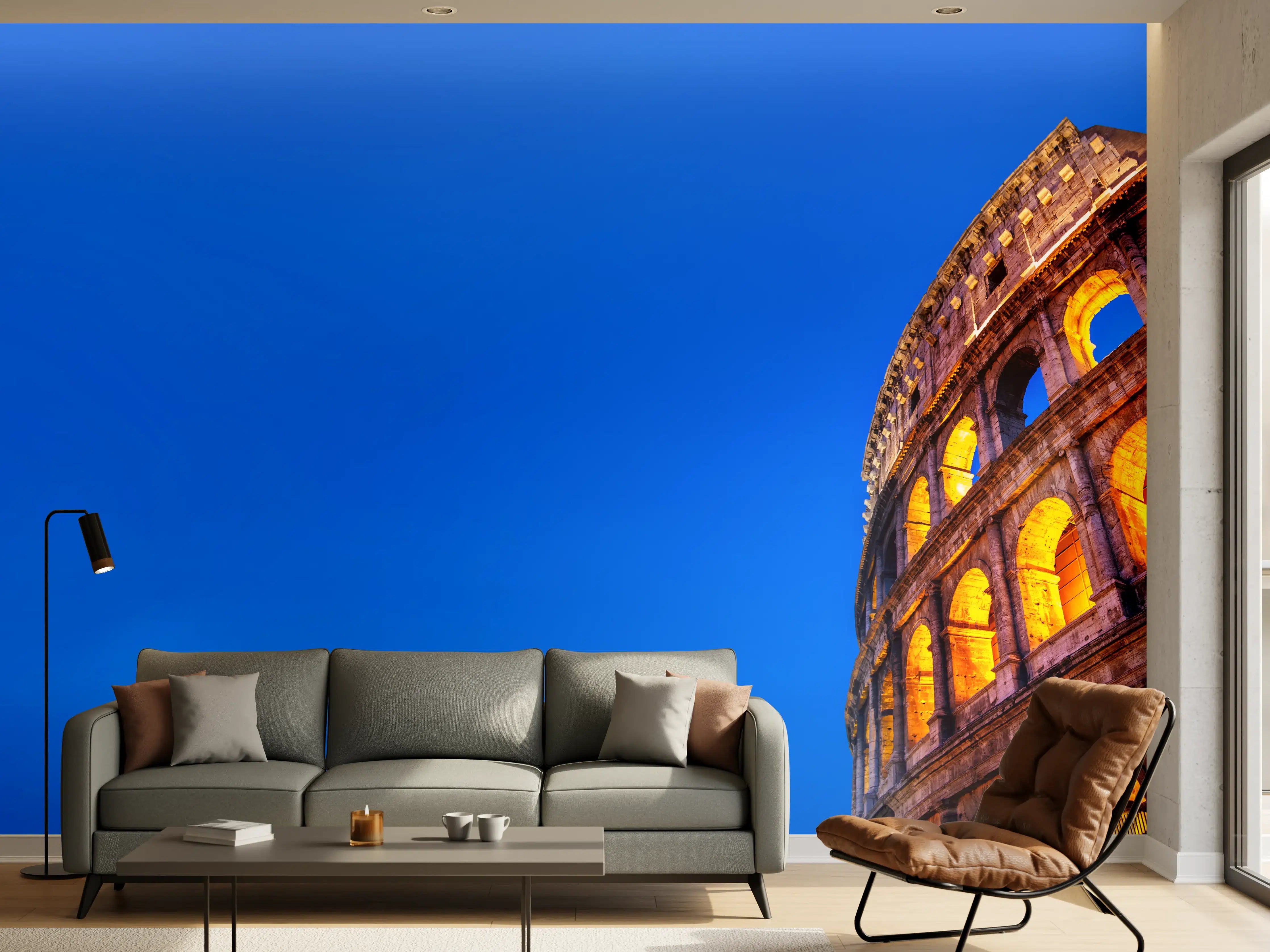 Wandverkleidung Wohnzimmer - Kolosseum bei Nacht Blau-Orange
