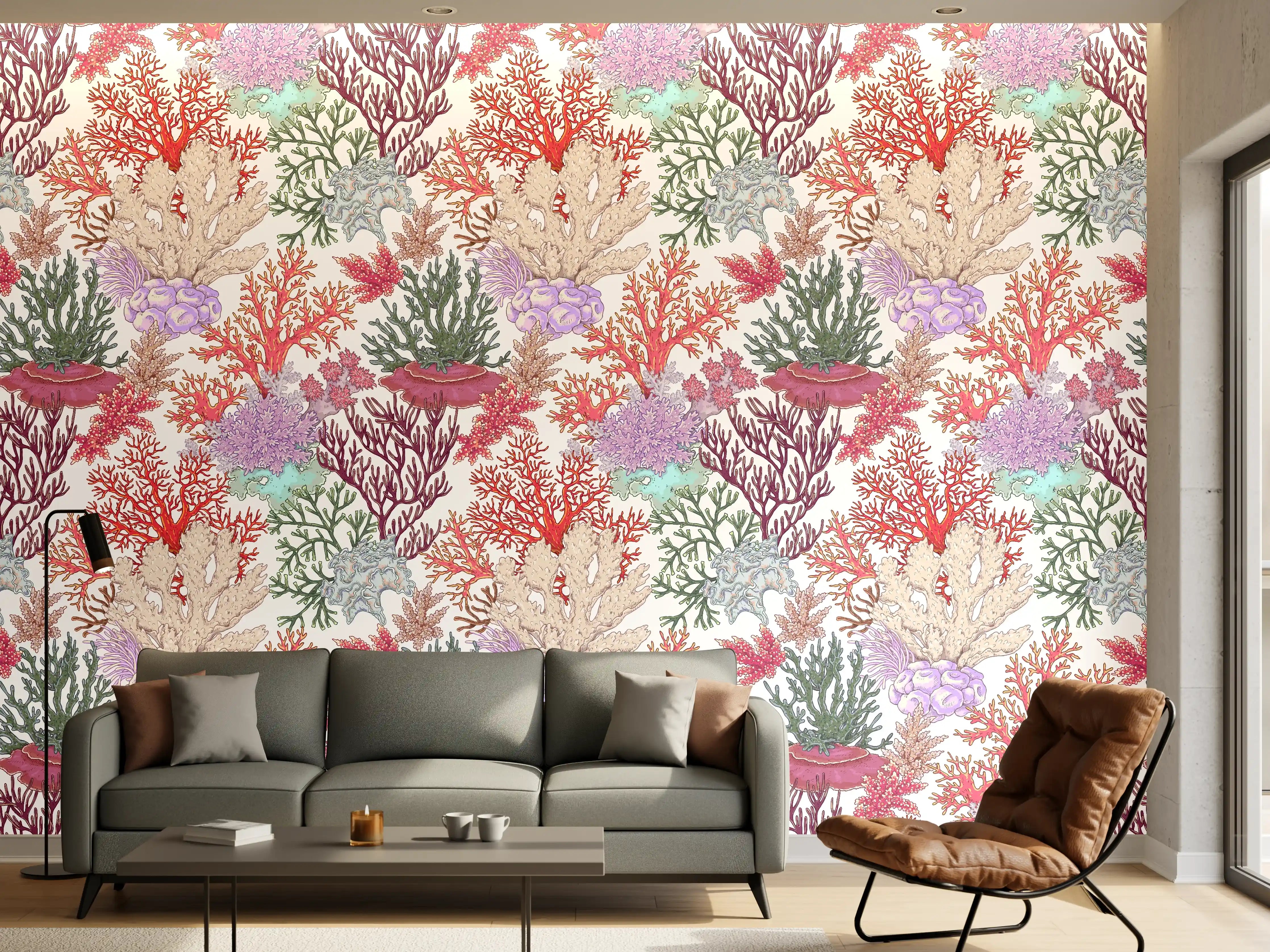 Wandverkleidung Wohnzimmer - Korallenmuster Rosa-Beige