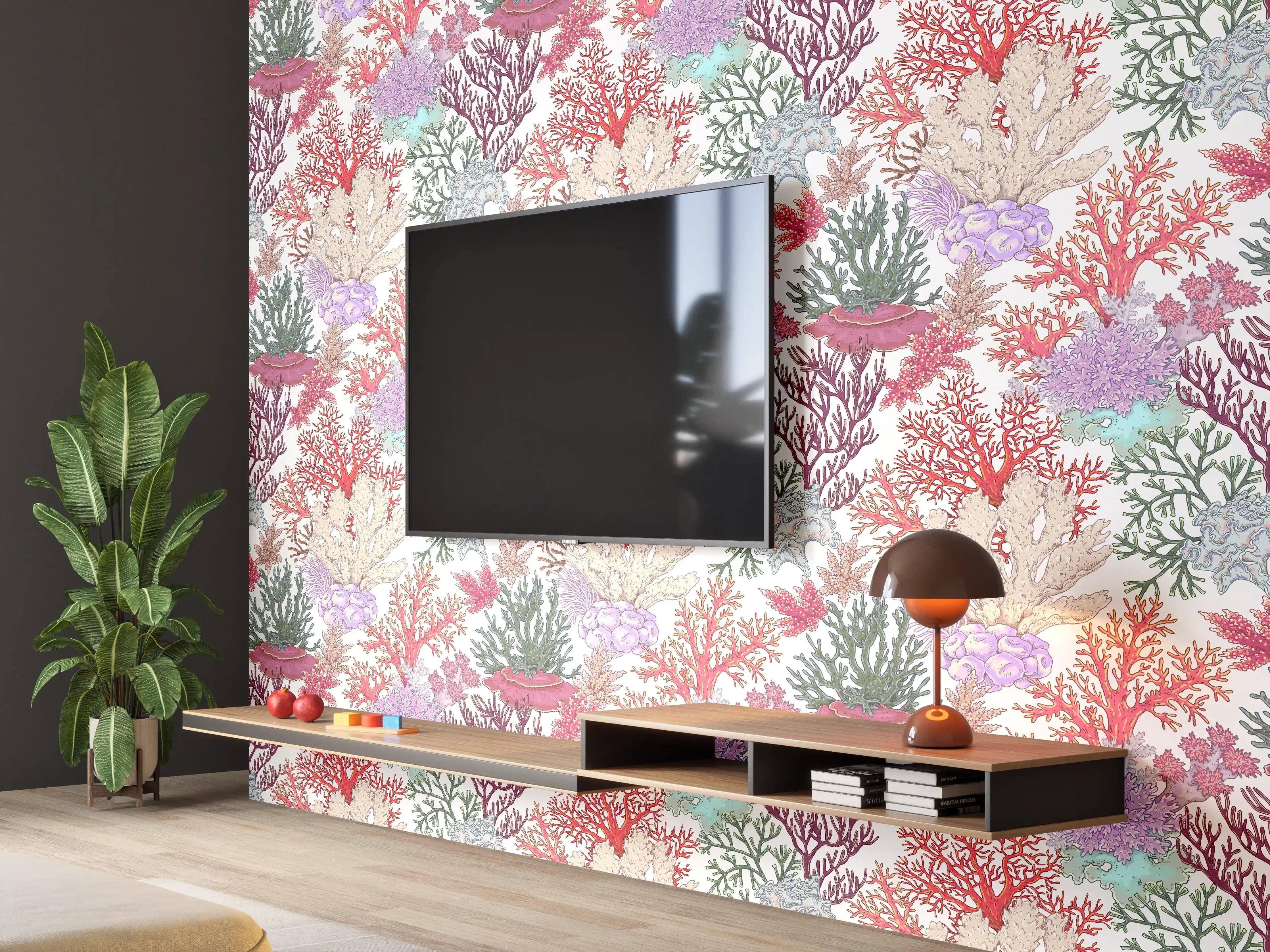 Wandverkleidung Wohnzimmer - Korallenmuster Rosa-Beige