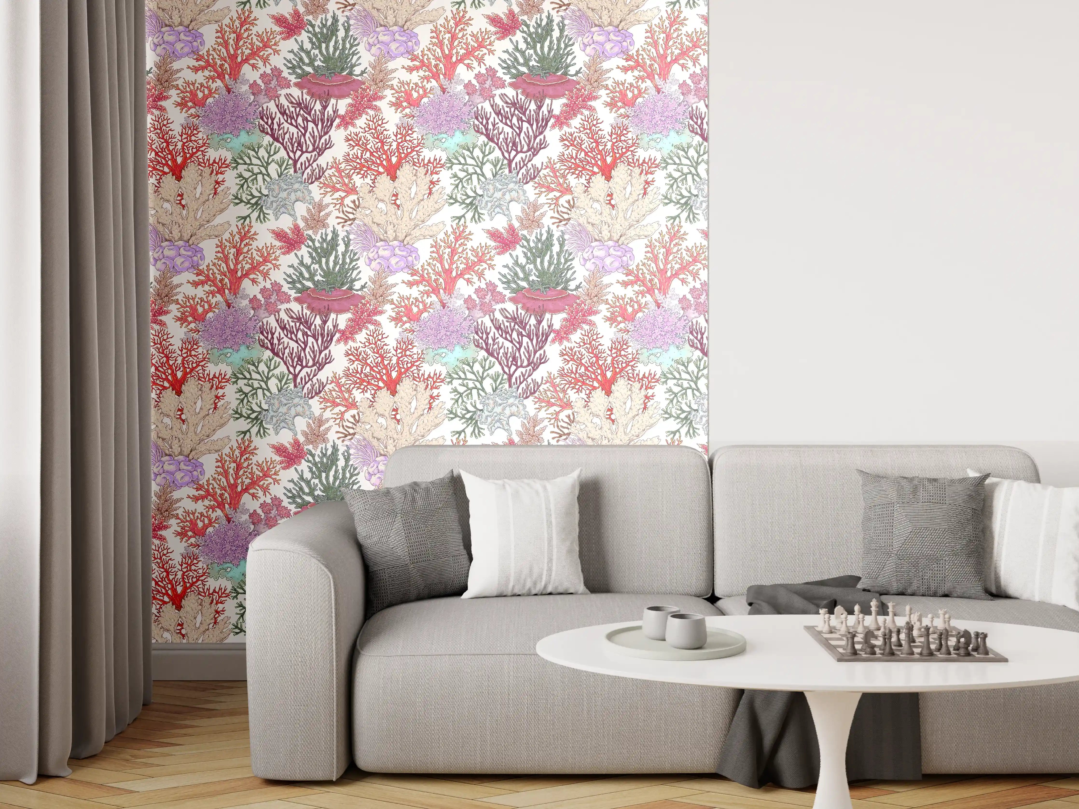 Wandverkleidung Wohnzimmer - Korallenmuster Rosa-Beige