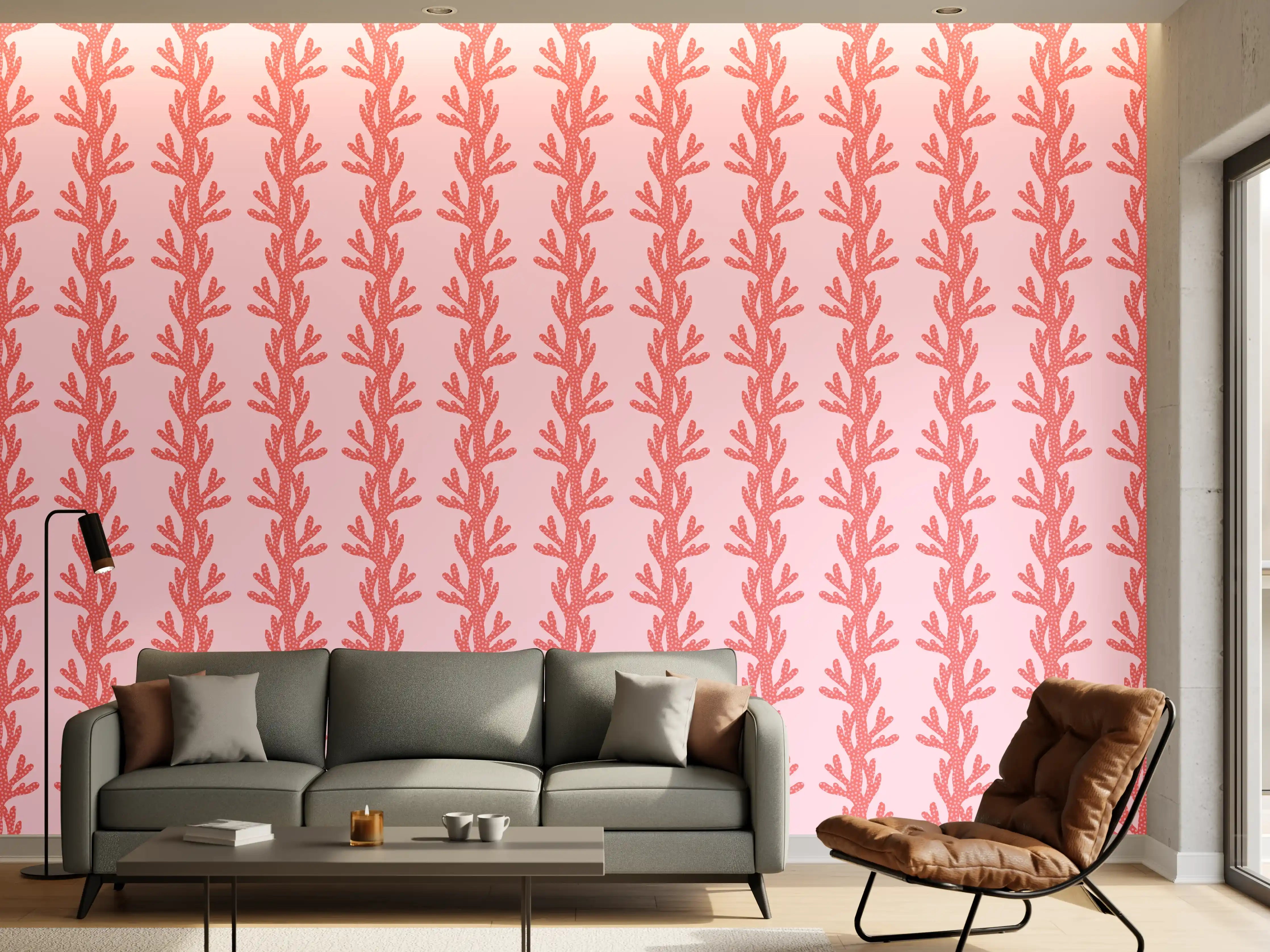 Wandverkleidung Wohnzimmer - Korallenmuster Rosa Tapete
