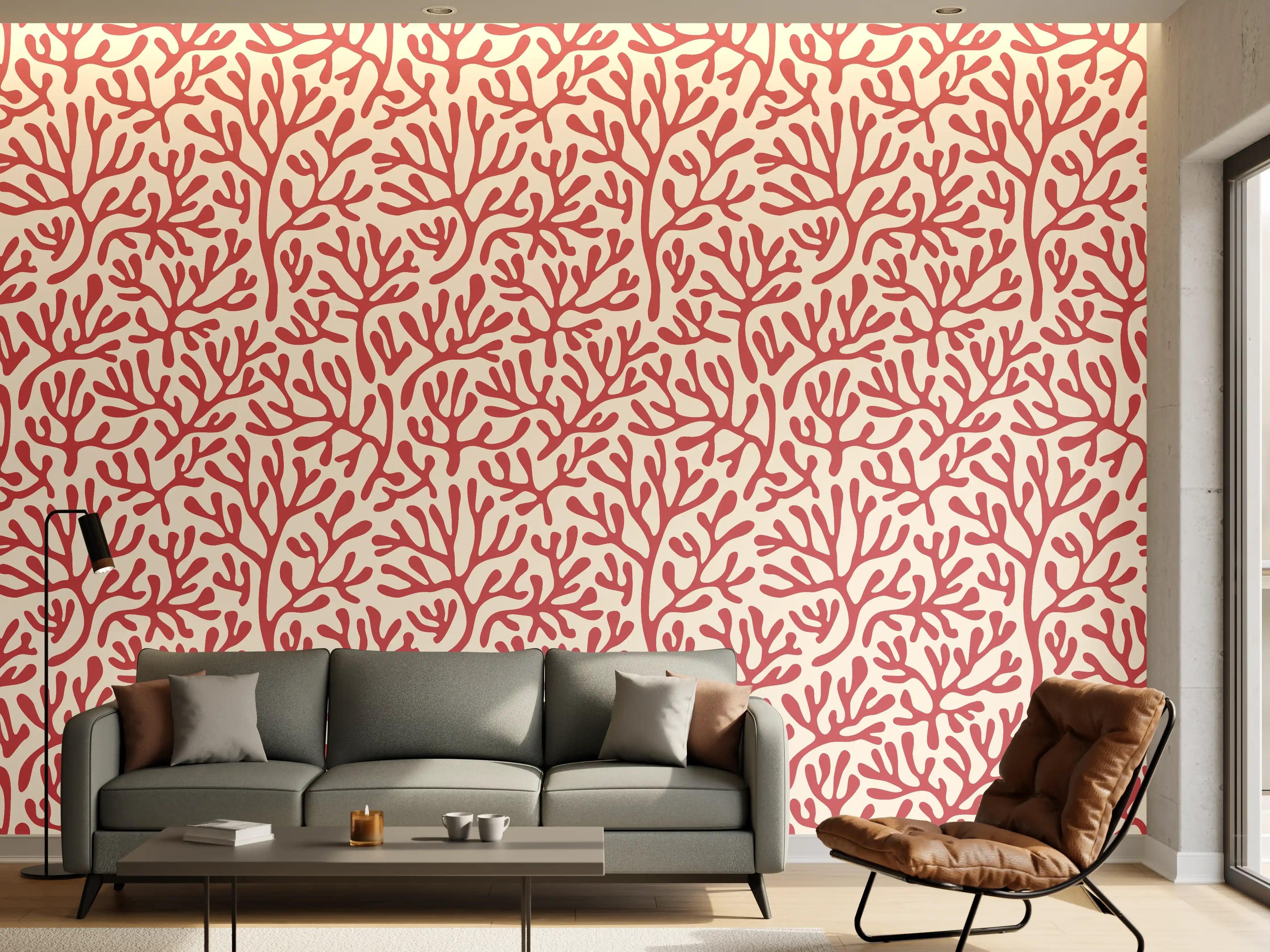 Wandverkleidung Wohnzimmer - Korallenmuster Rot-Beige