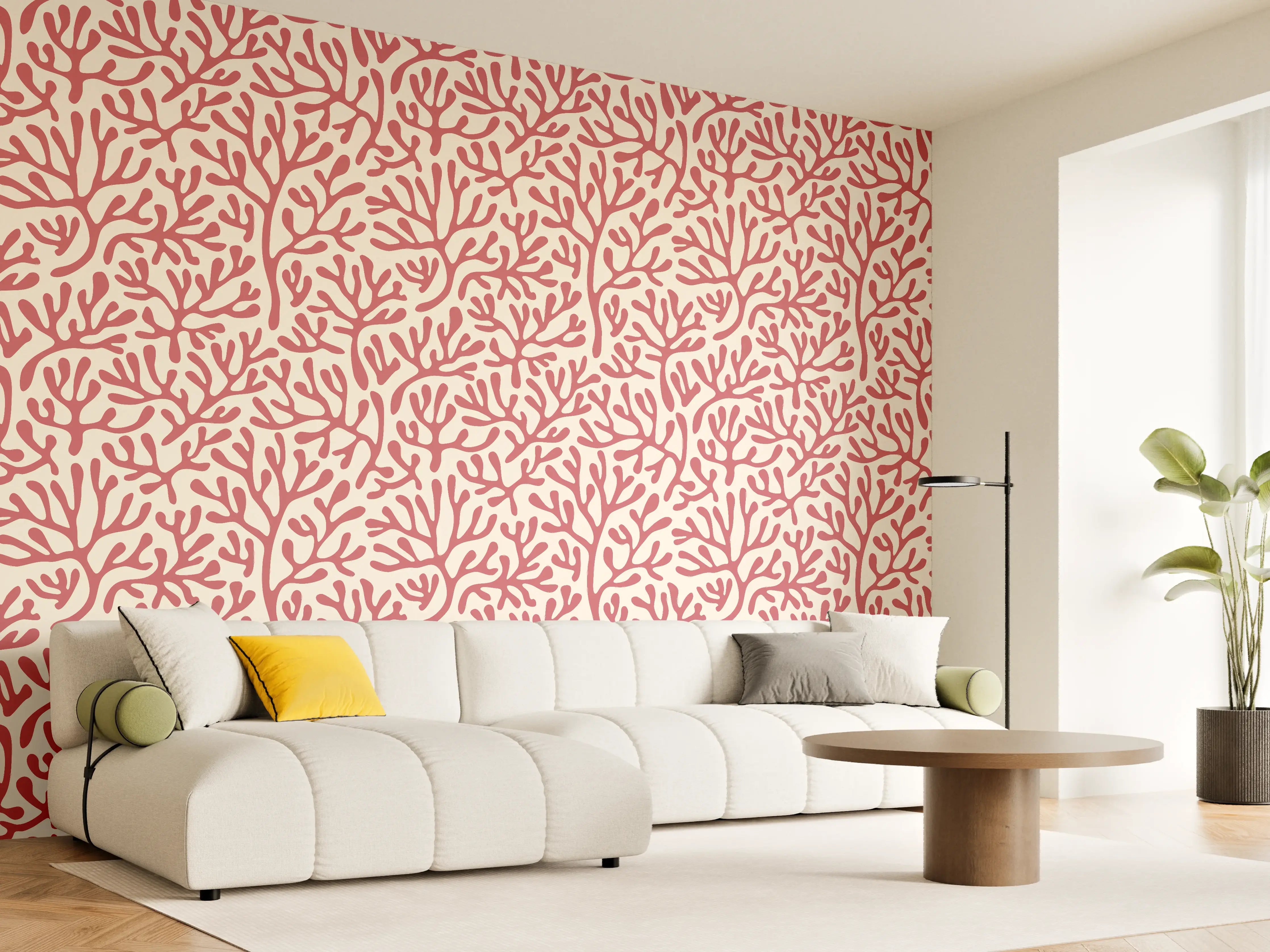 Wandverkleidung Wohnzimmer - Korallenmuster Rot-Beige