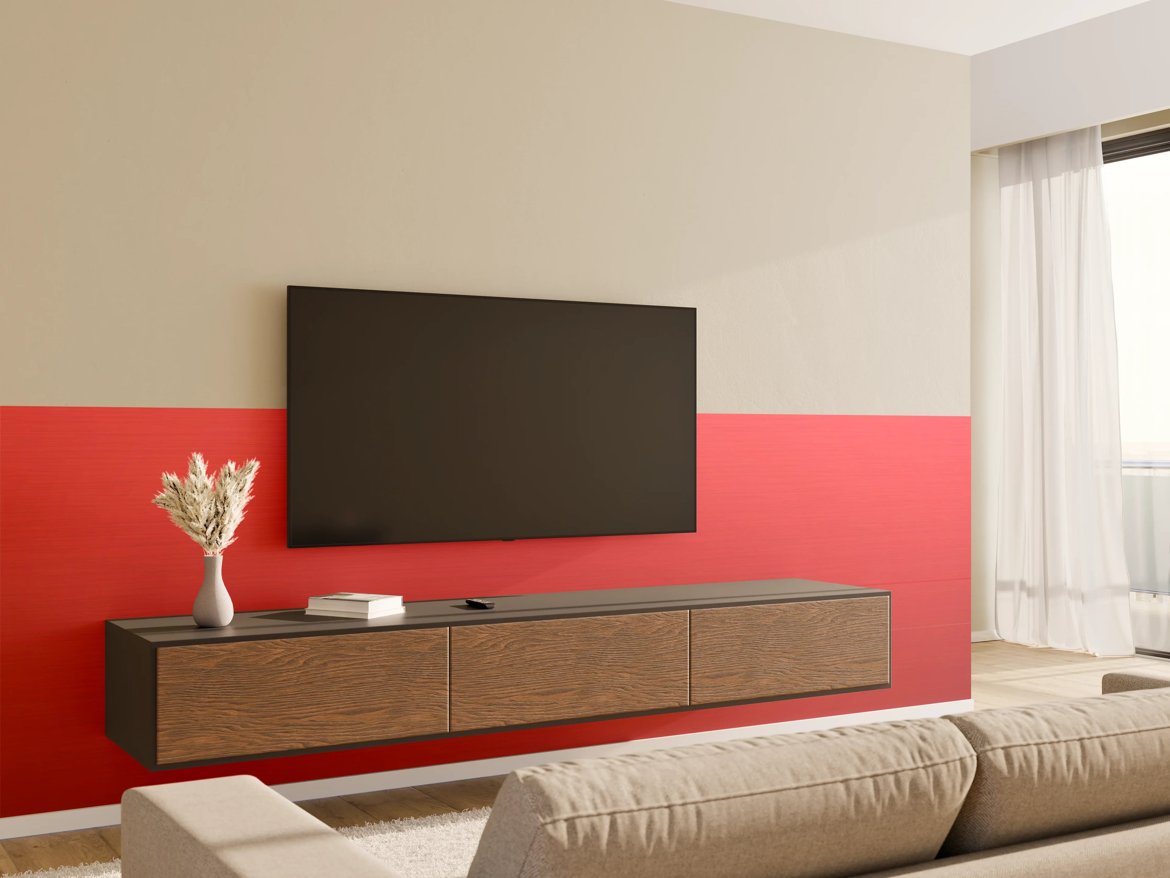 Wandverkleidung Wohnzimmer - Kräftiges Rot Uni-Farbe