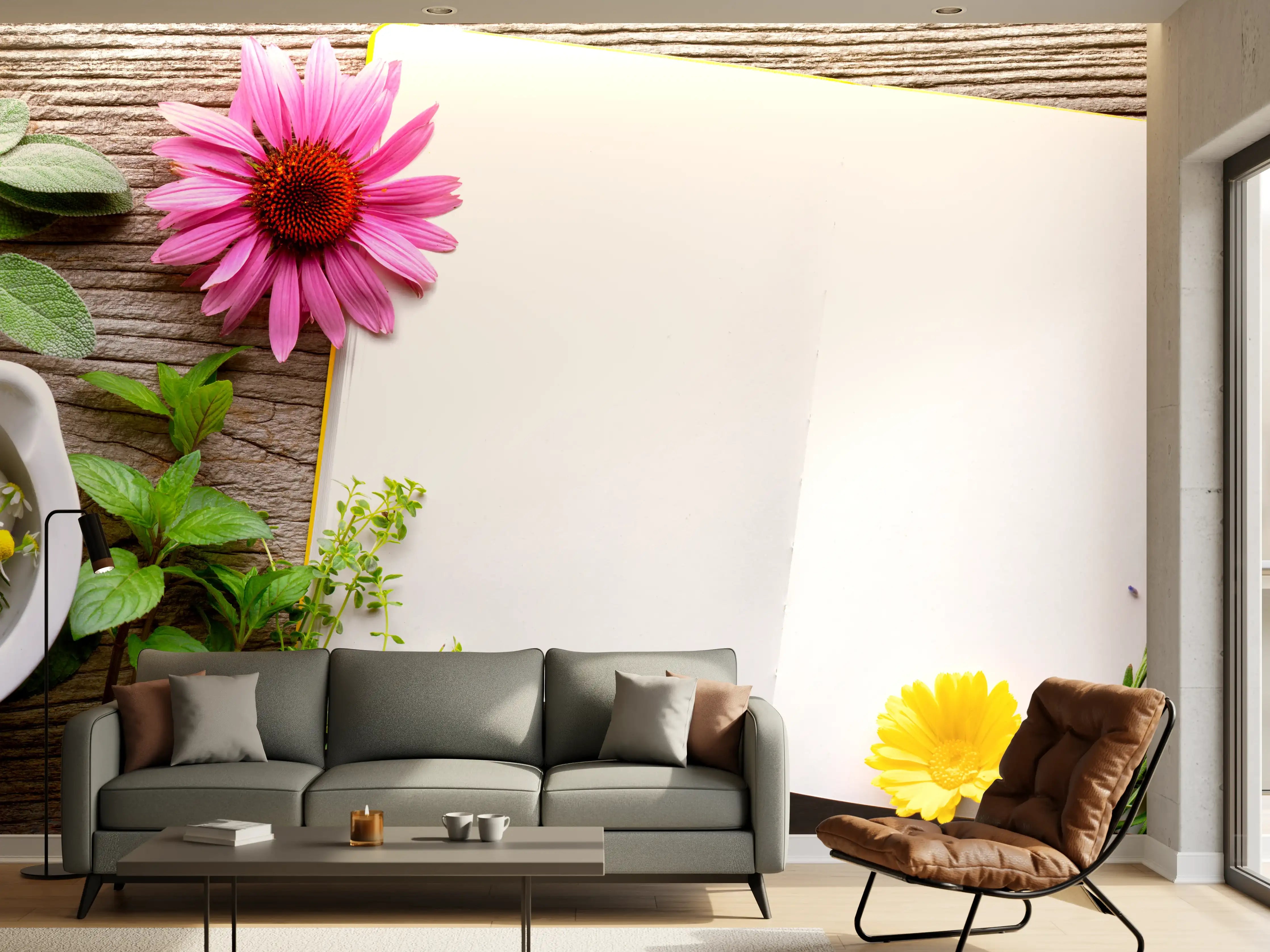Wandverkleidung Wohnzimmer - Kräuter & Blumen