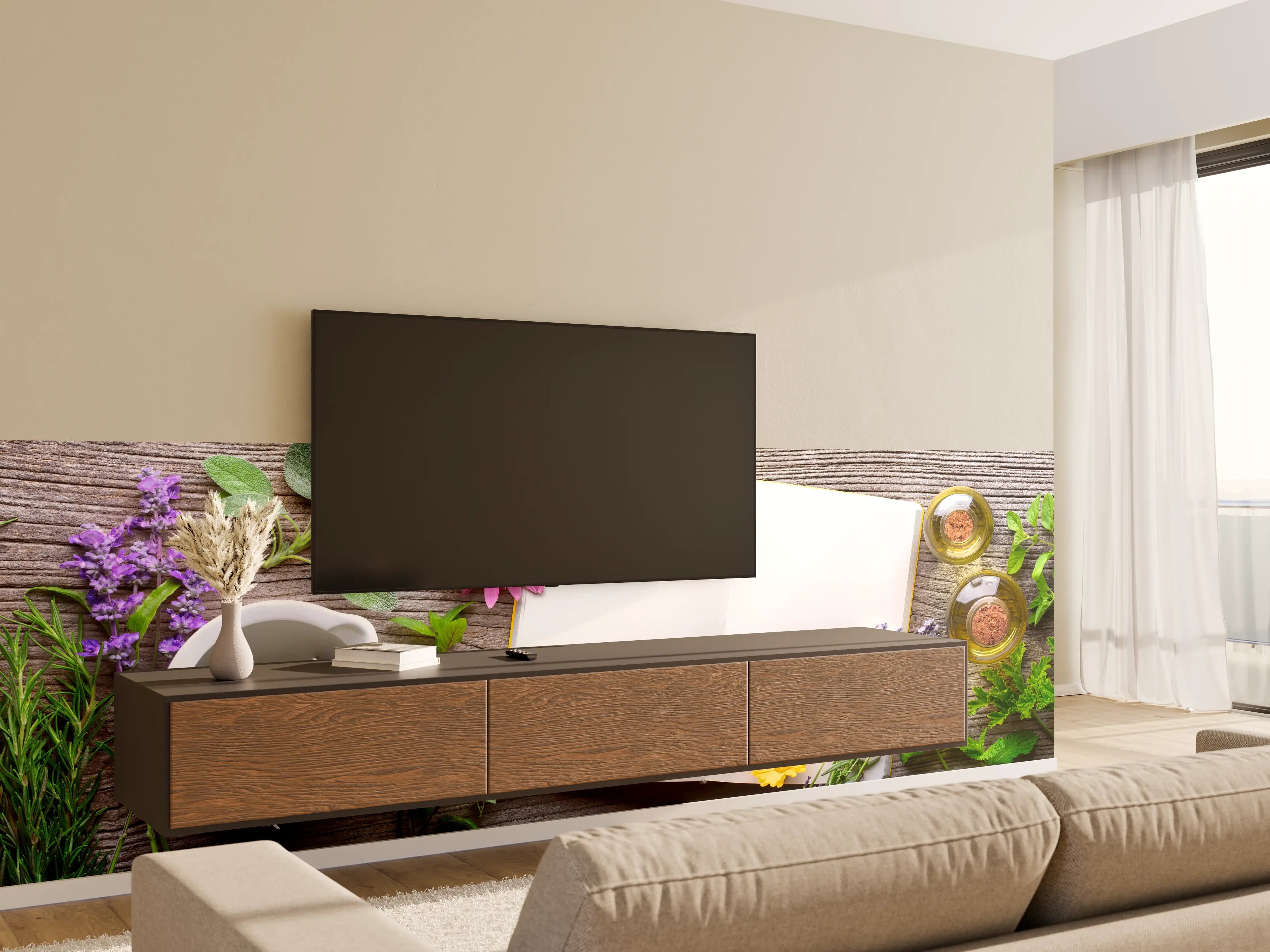 Wandverkleidung Wohnzimmer - Kräuter & Blumen