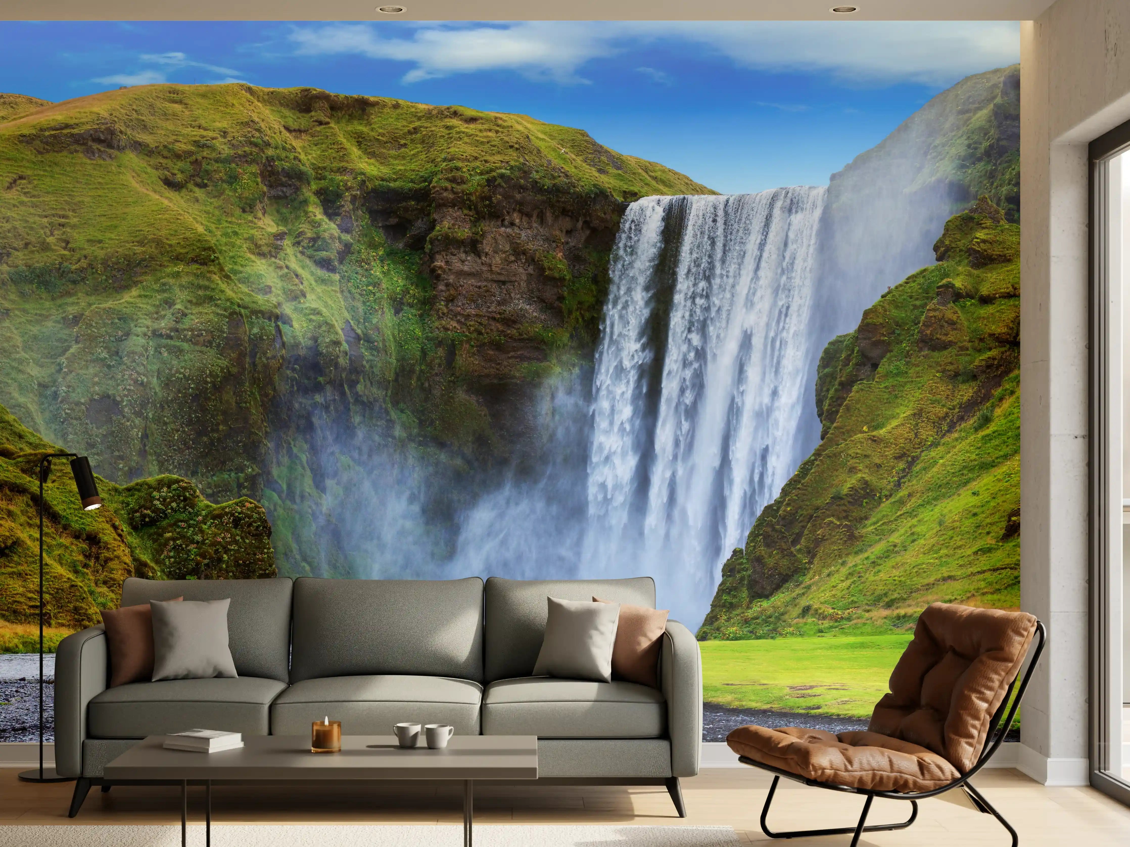 Wandverkleidung Wohnzimmer - Kraftvoller Wasserfall