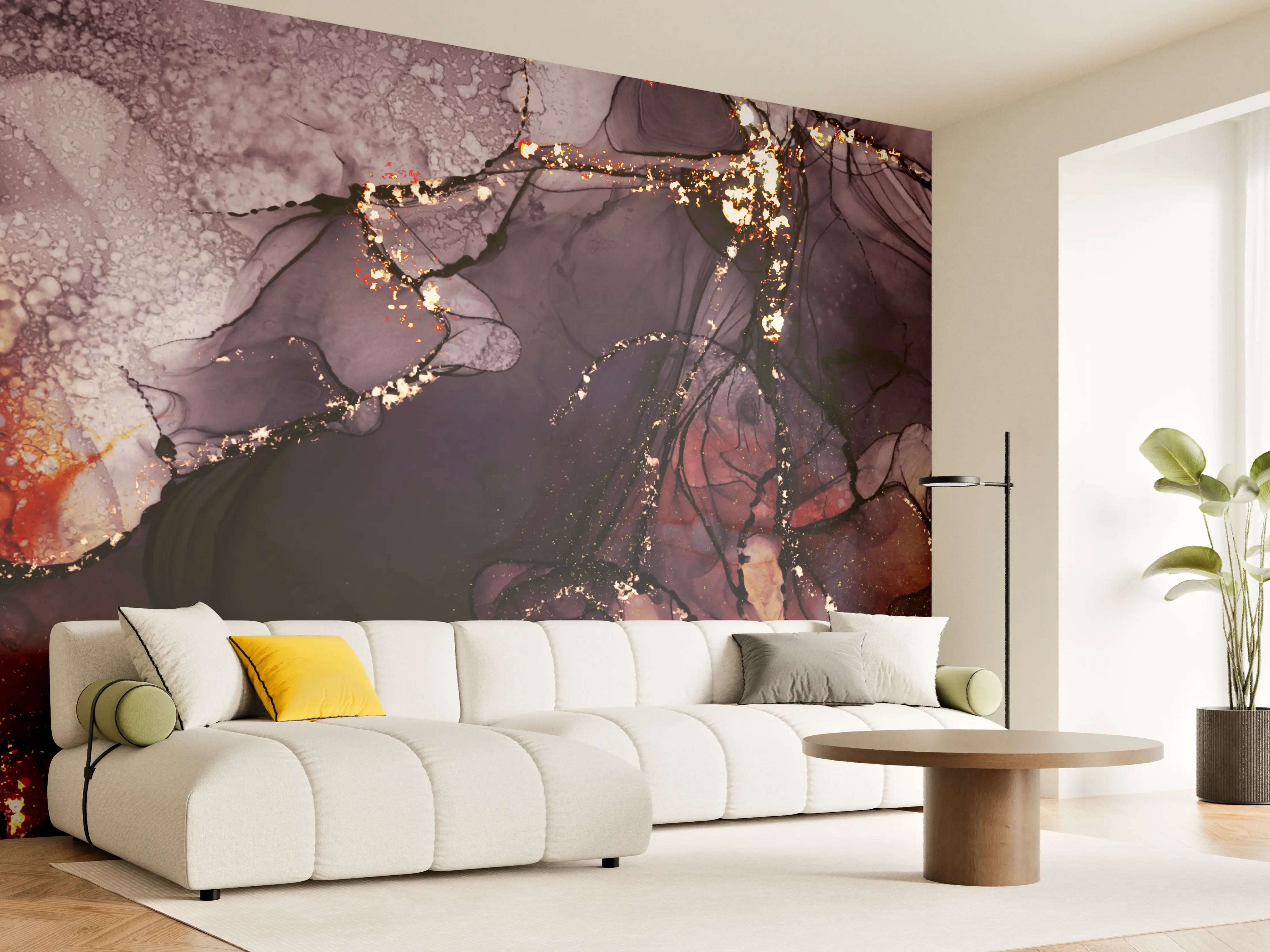 Wandverkleidung Wohnzimmer - Künstlerischer Alkohol-Tropfen-Design