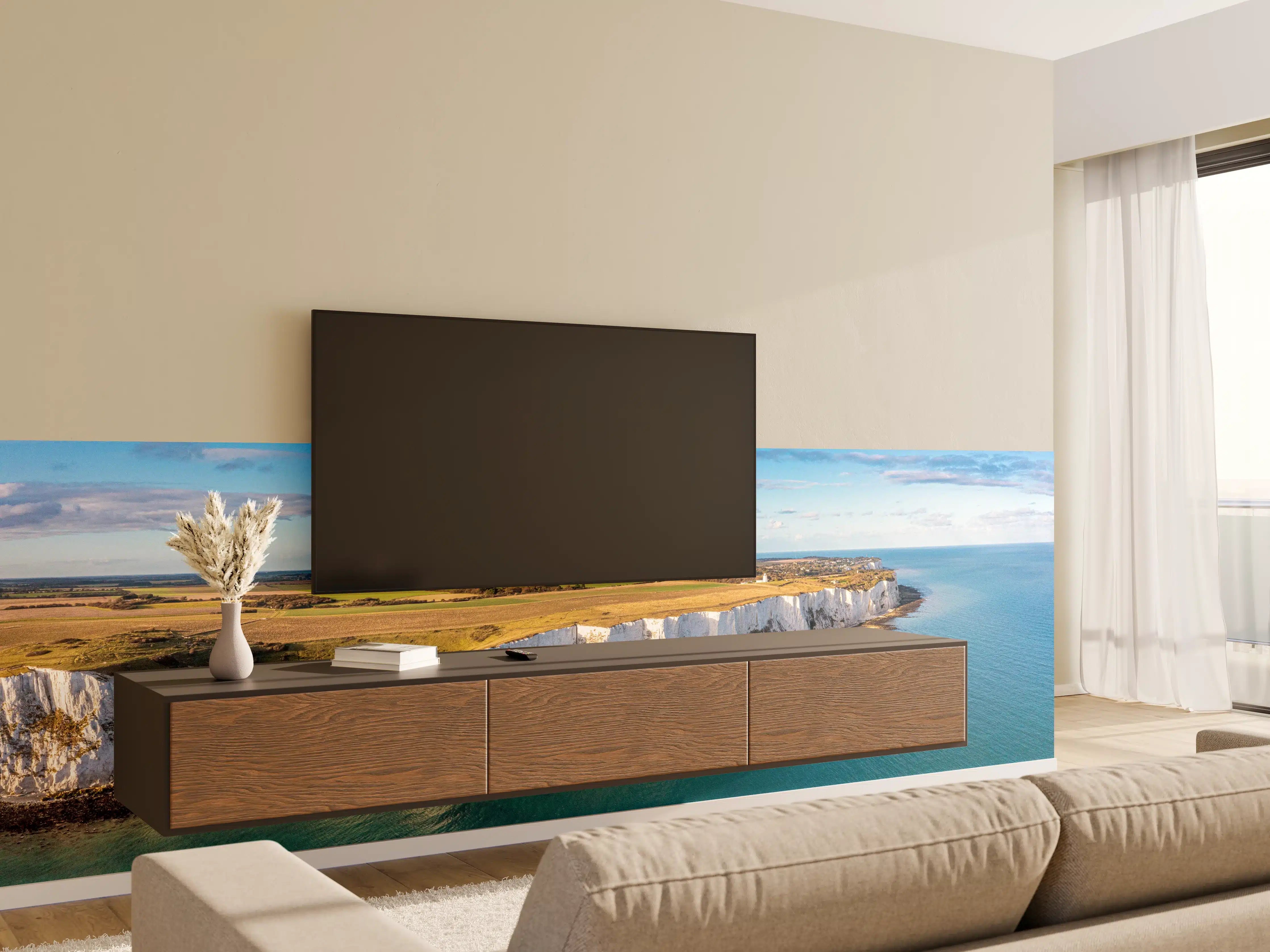 Wandverkleidung Wohnzimmer - Küstenlandschaft mit weißen Klippen