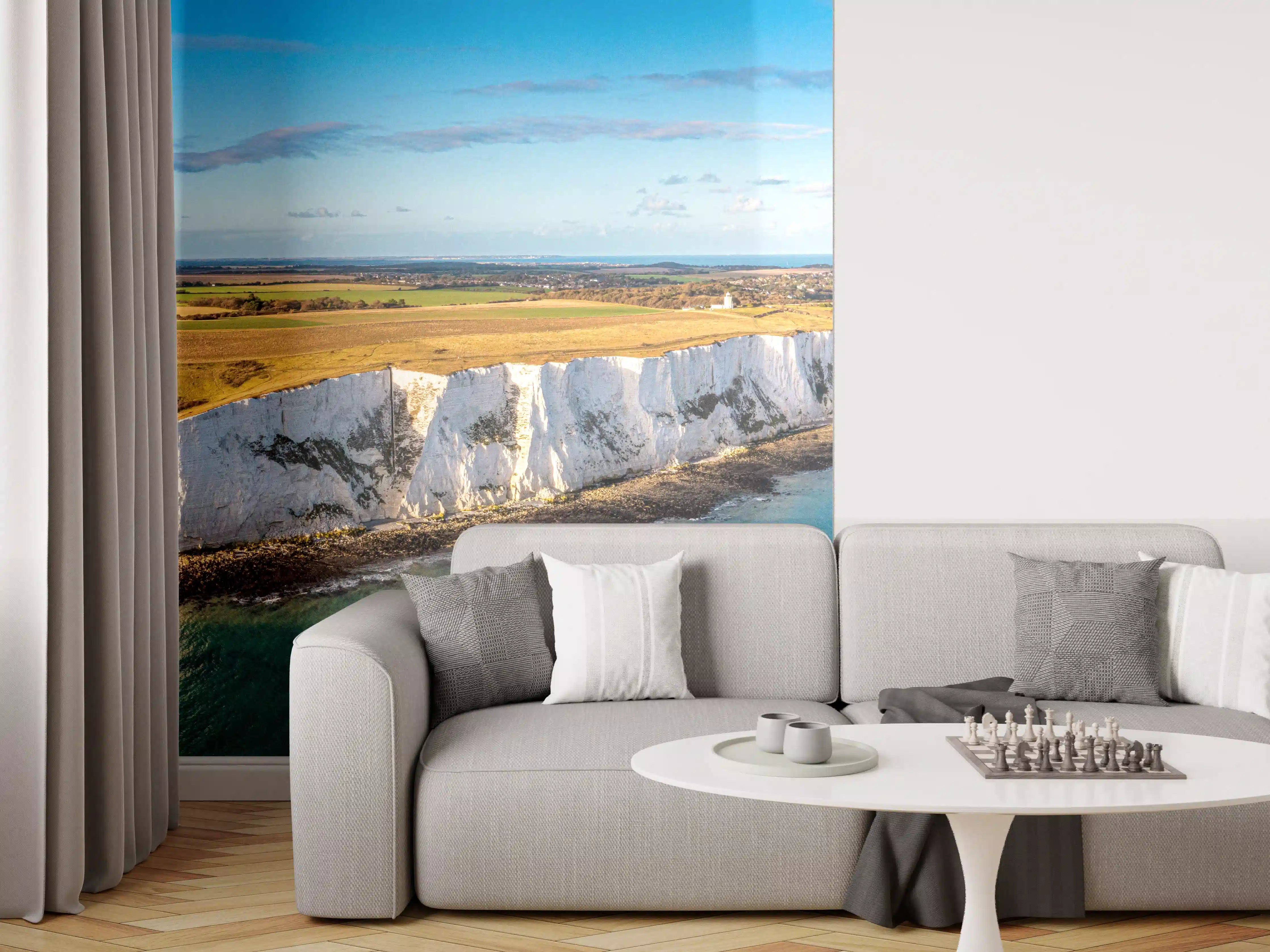 Wandverkleidung Wohnzimmer - Küstenlandschaft mit weißen Klippen