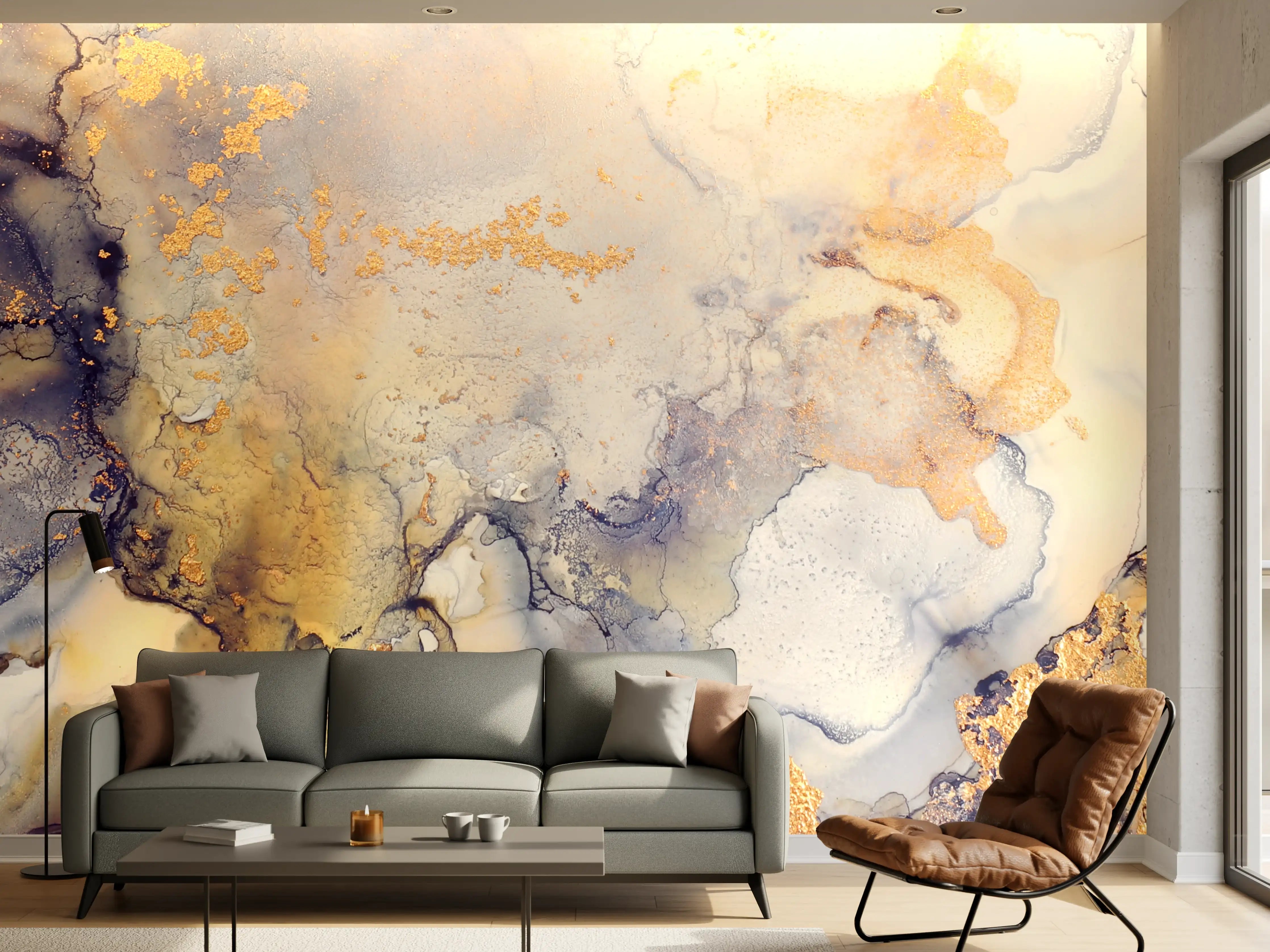 Wandverkleidung Wohnzimmer - Kunstvolle Aquarellmalerei in warmen Tönen