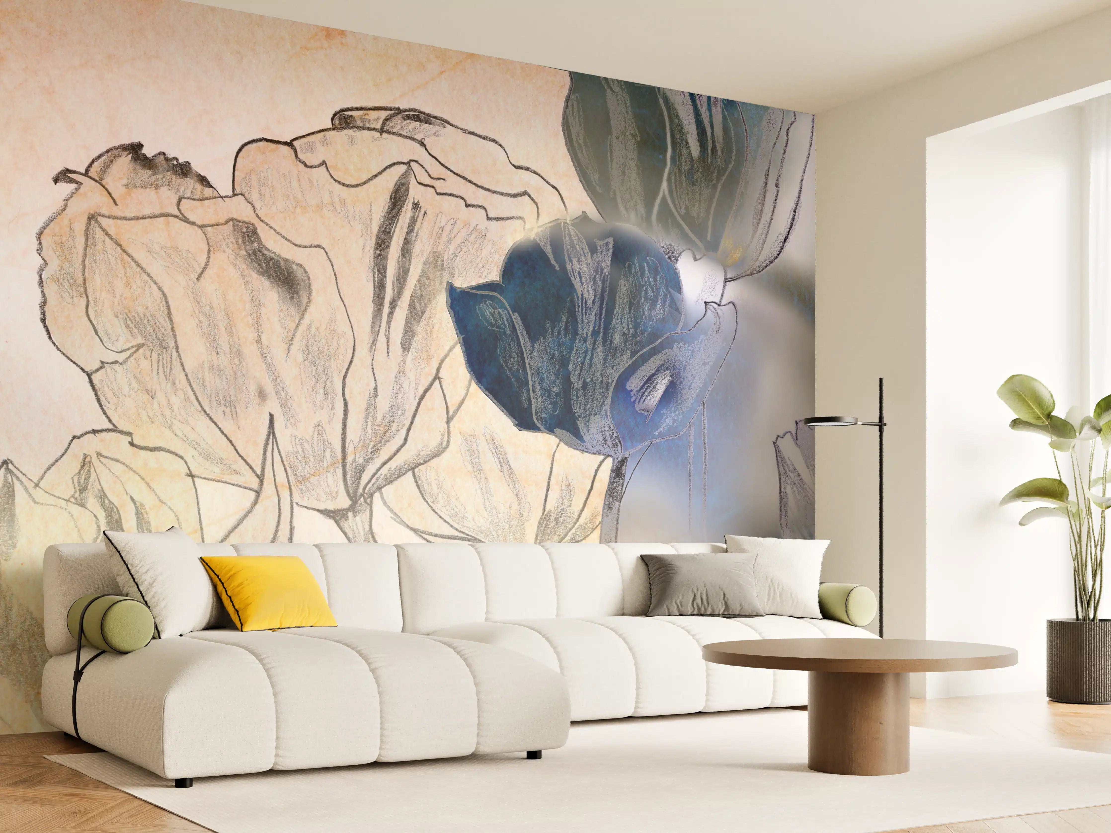 Wandverkleidung Wohnzimmer - Kunstvolles Blumenbild mit Pastellfarben