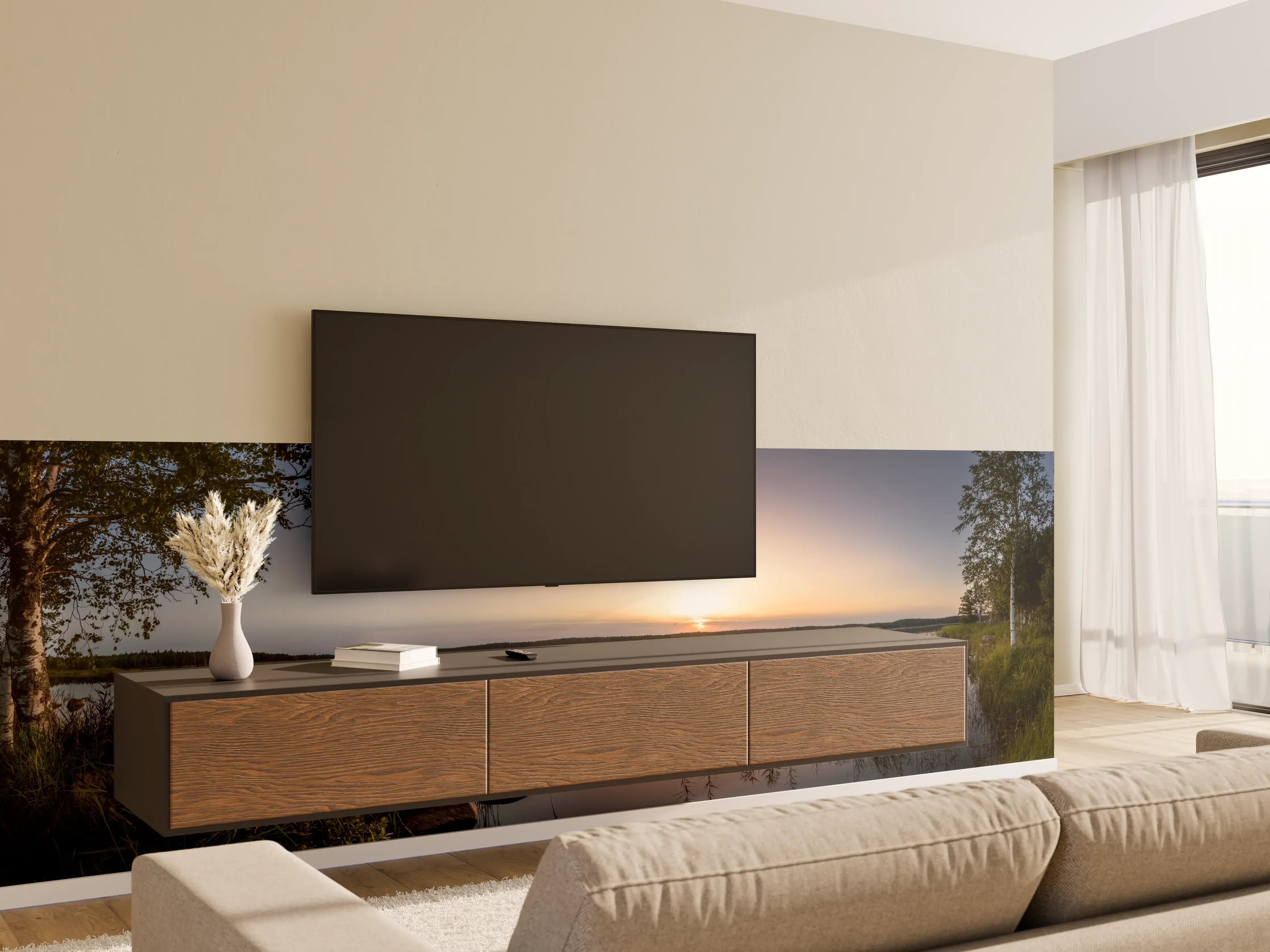 Wandverkleidung Wohnzimmer - Landschaft in der Dämmerung - Sonnenuntergang