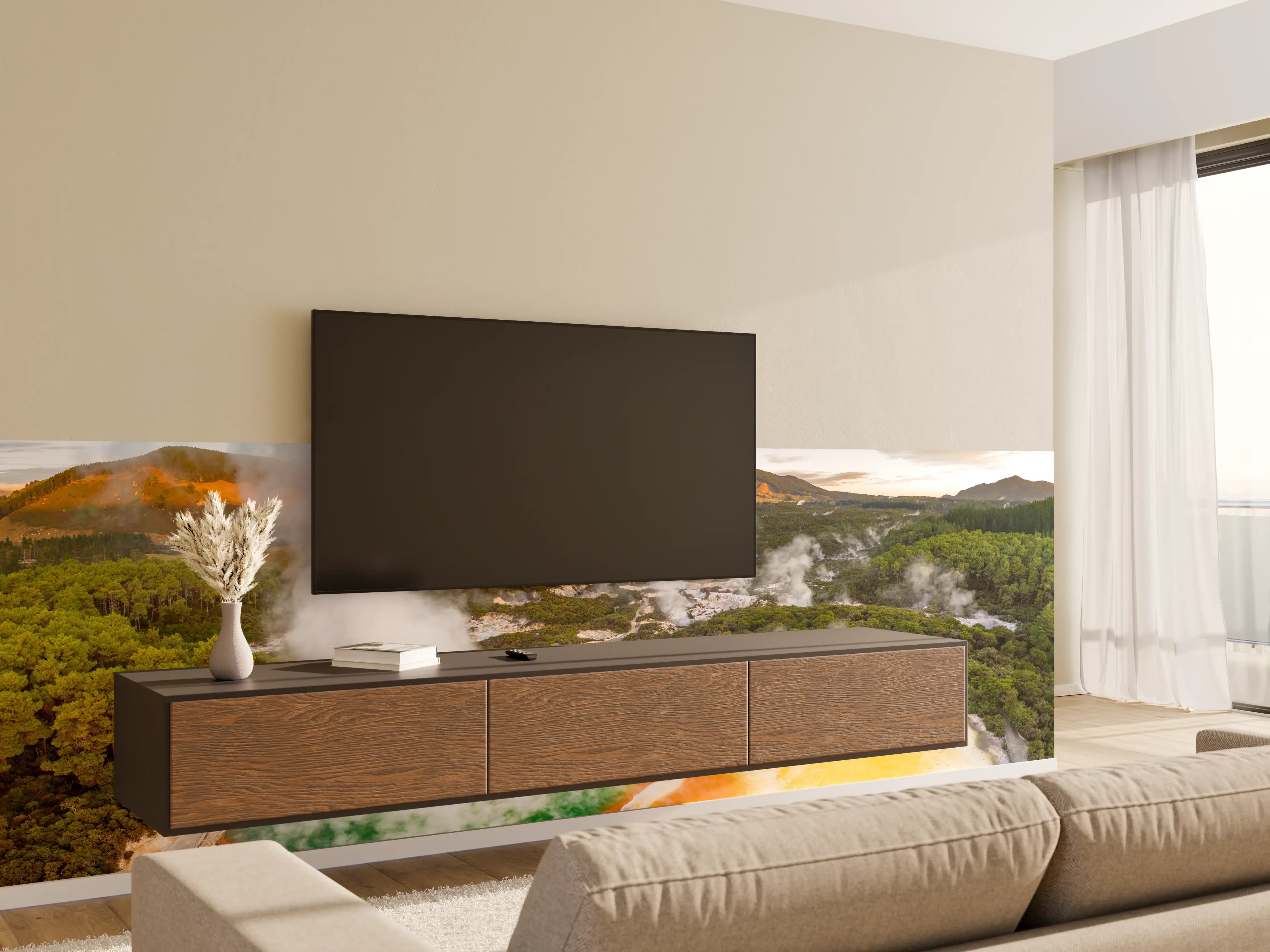 Wandverkleidung Wohnzimmer - Landschaft mit kochend heißem Schlamm