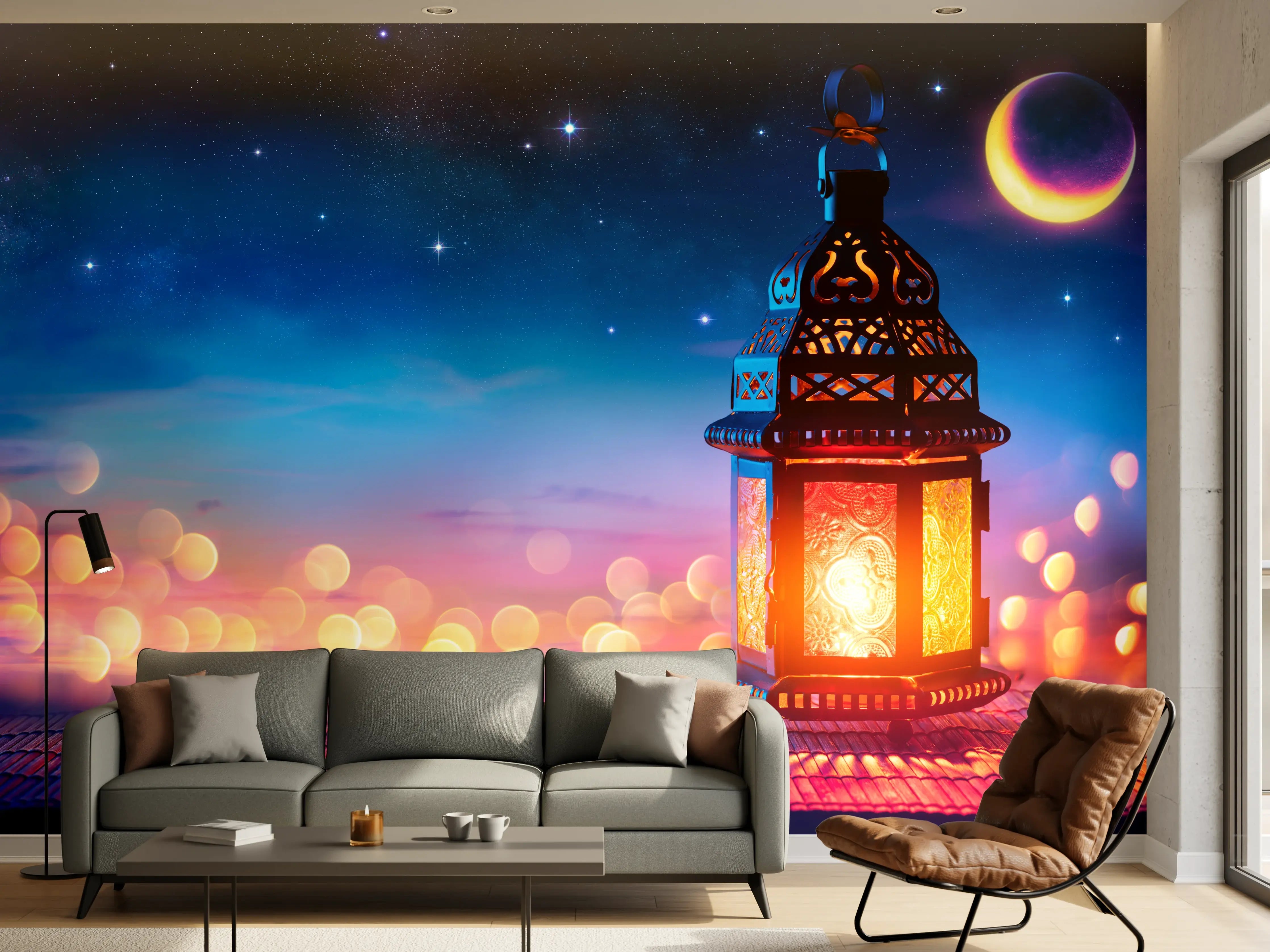 Wandverkleidung Wohnzimmer - Laternenlicht bei Sternenhimmel