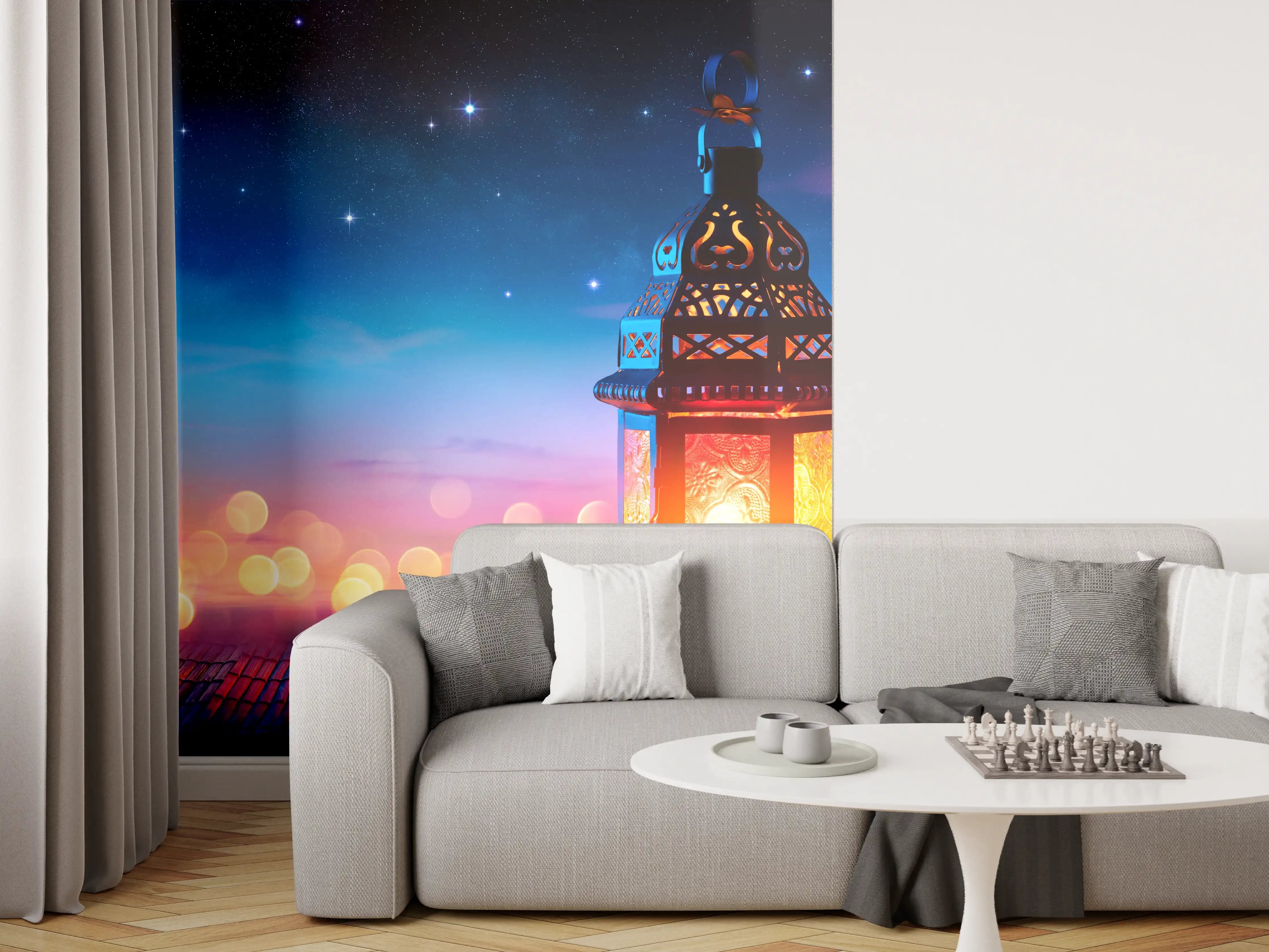 Wandverkleidung Wohnzimmer - Laternenlicht bei Sternenhimmel