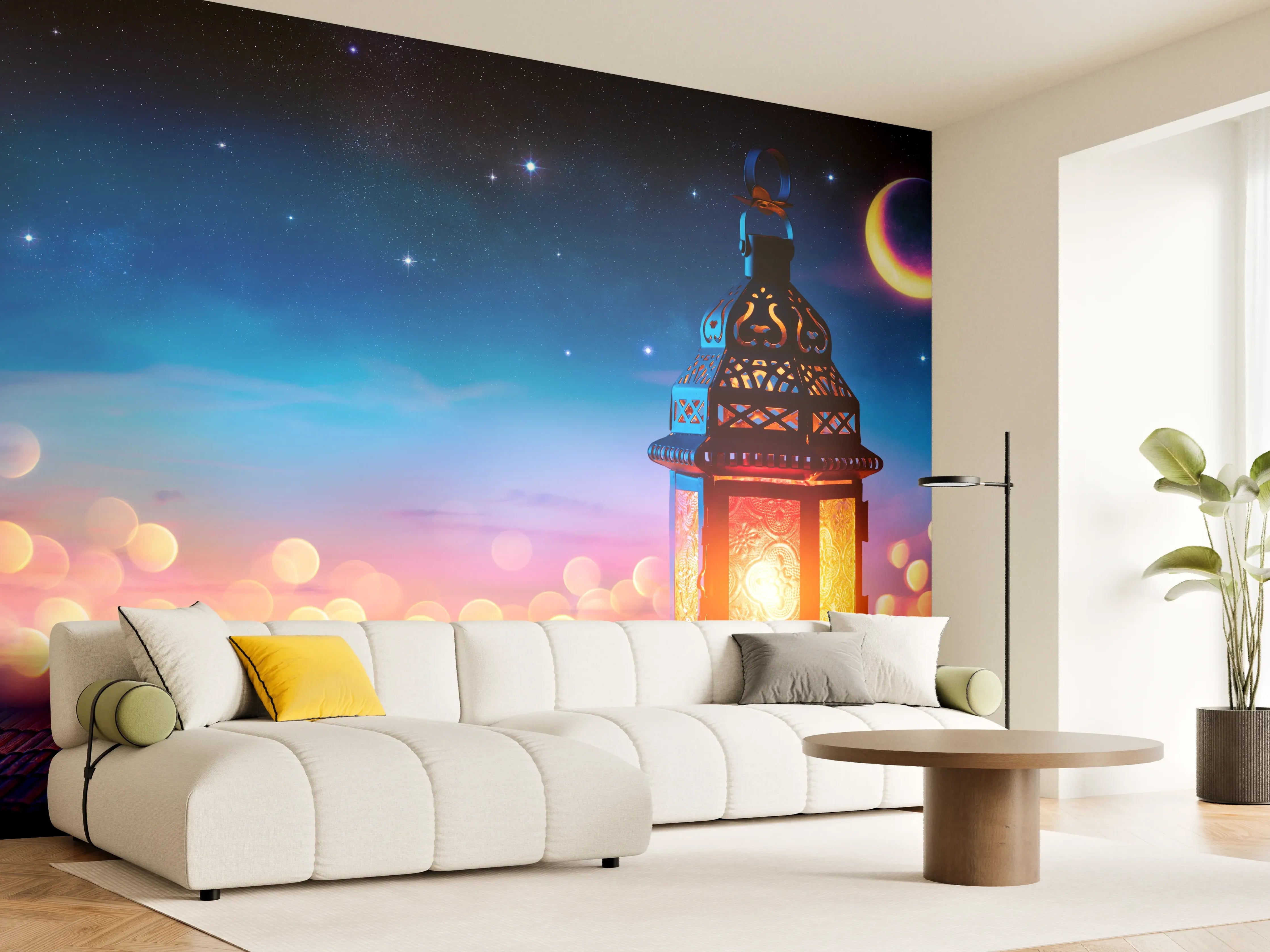 Wandverkleidung Wohnzimmer - Laternenlicht bei Sternenhimmel