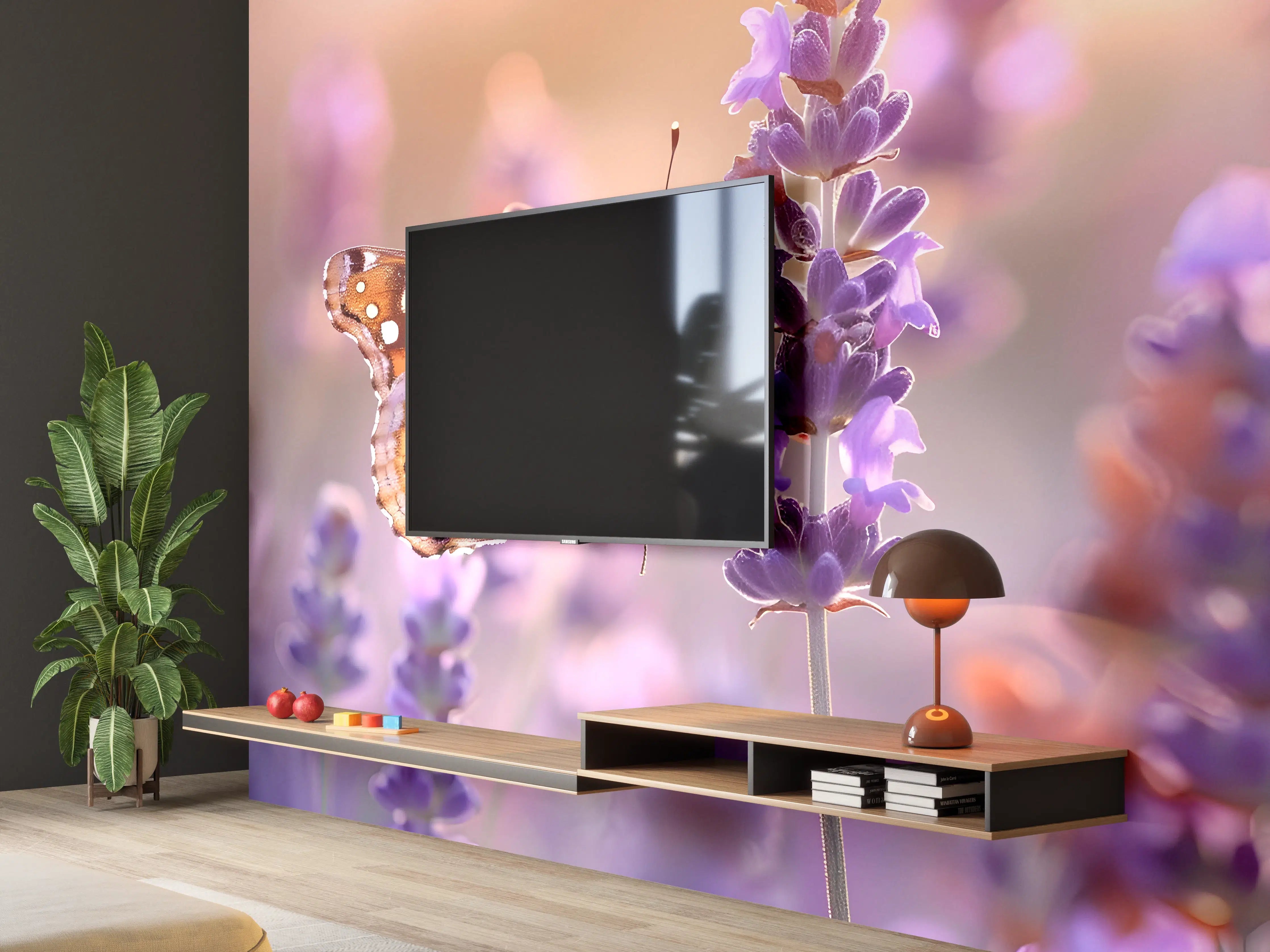 Wandverkleidung Wohnzimmer - Lavendel-Schmetterling in Pastell
