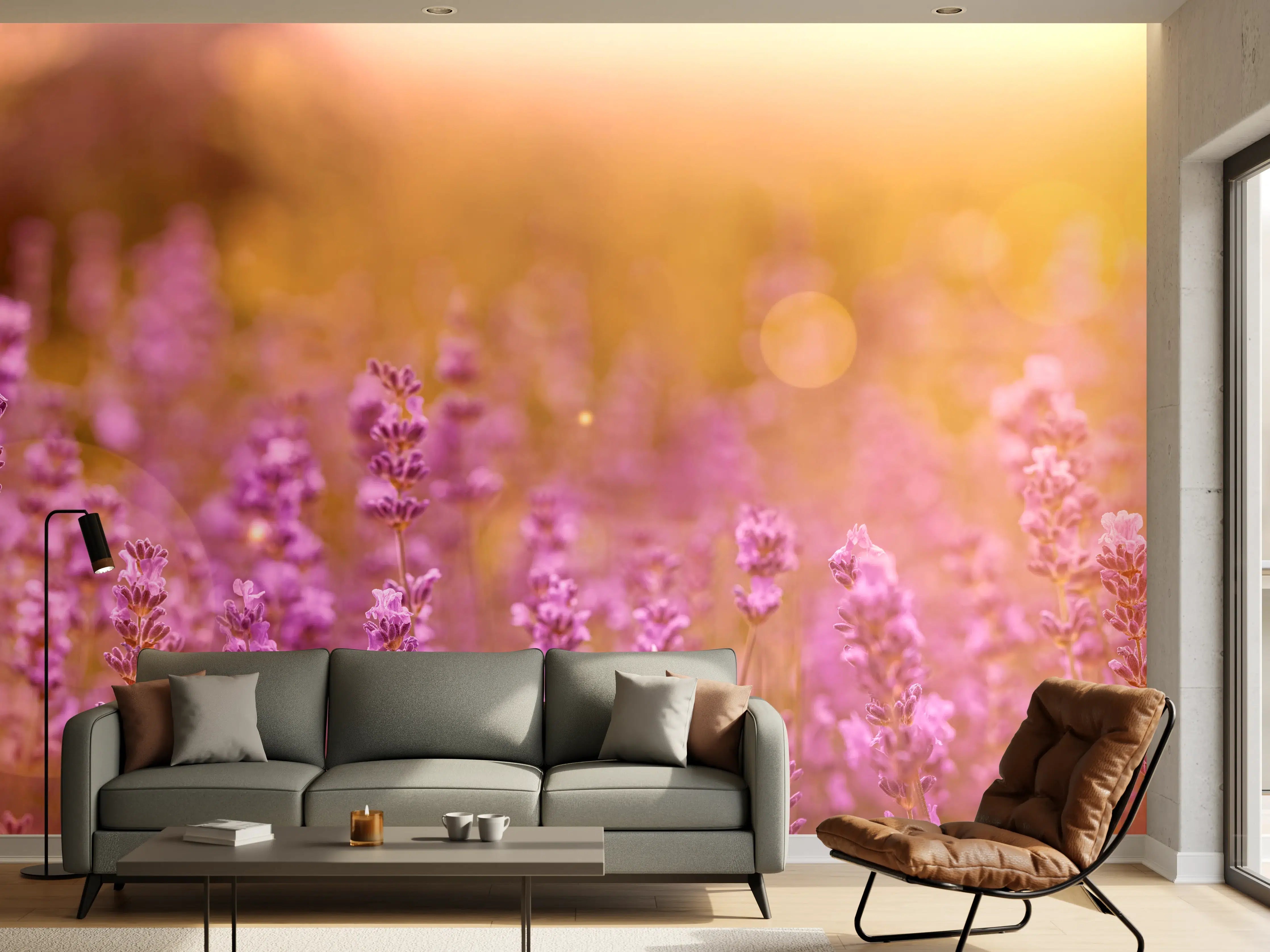 Wandverkleidung Wohnzimmer - Lavendelfeld im warmen Abendlicht