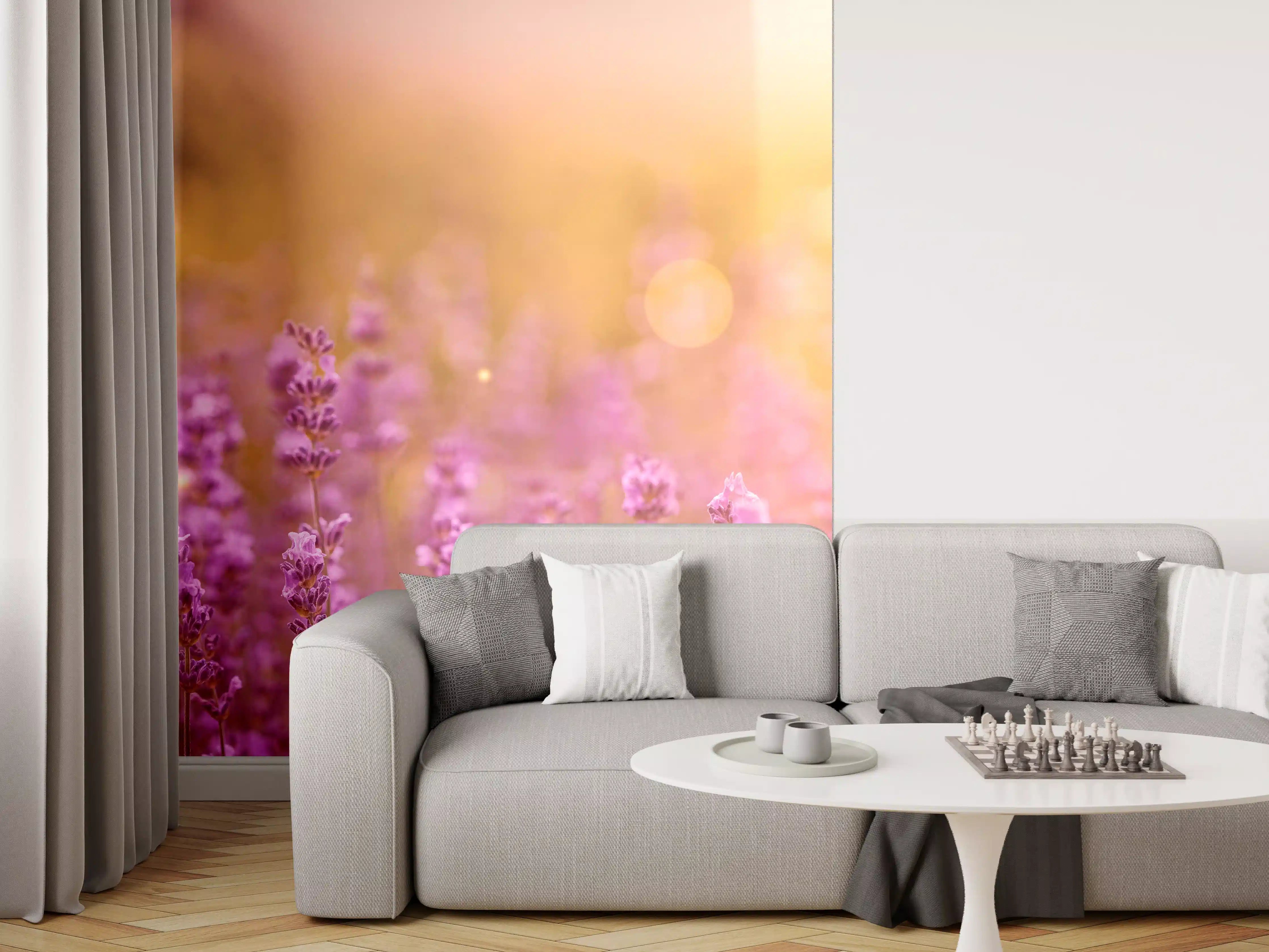 Wandverkleidung Wohnzimmer - Lavendelfeld im warmen Abendlicht