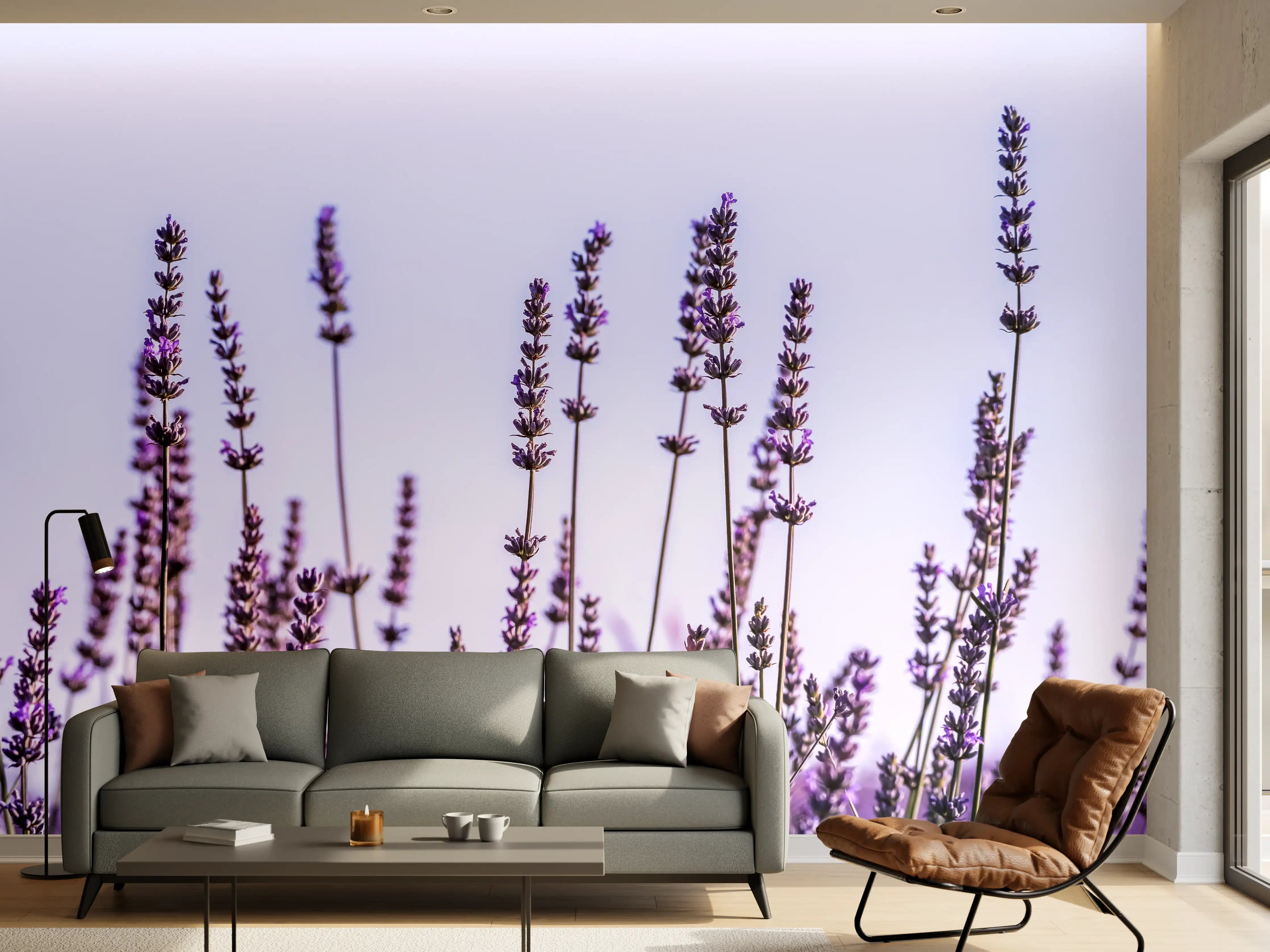 Wandverkleidung Wohnzimmer - Lavendelfeld in Lila-Blau