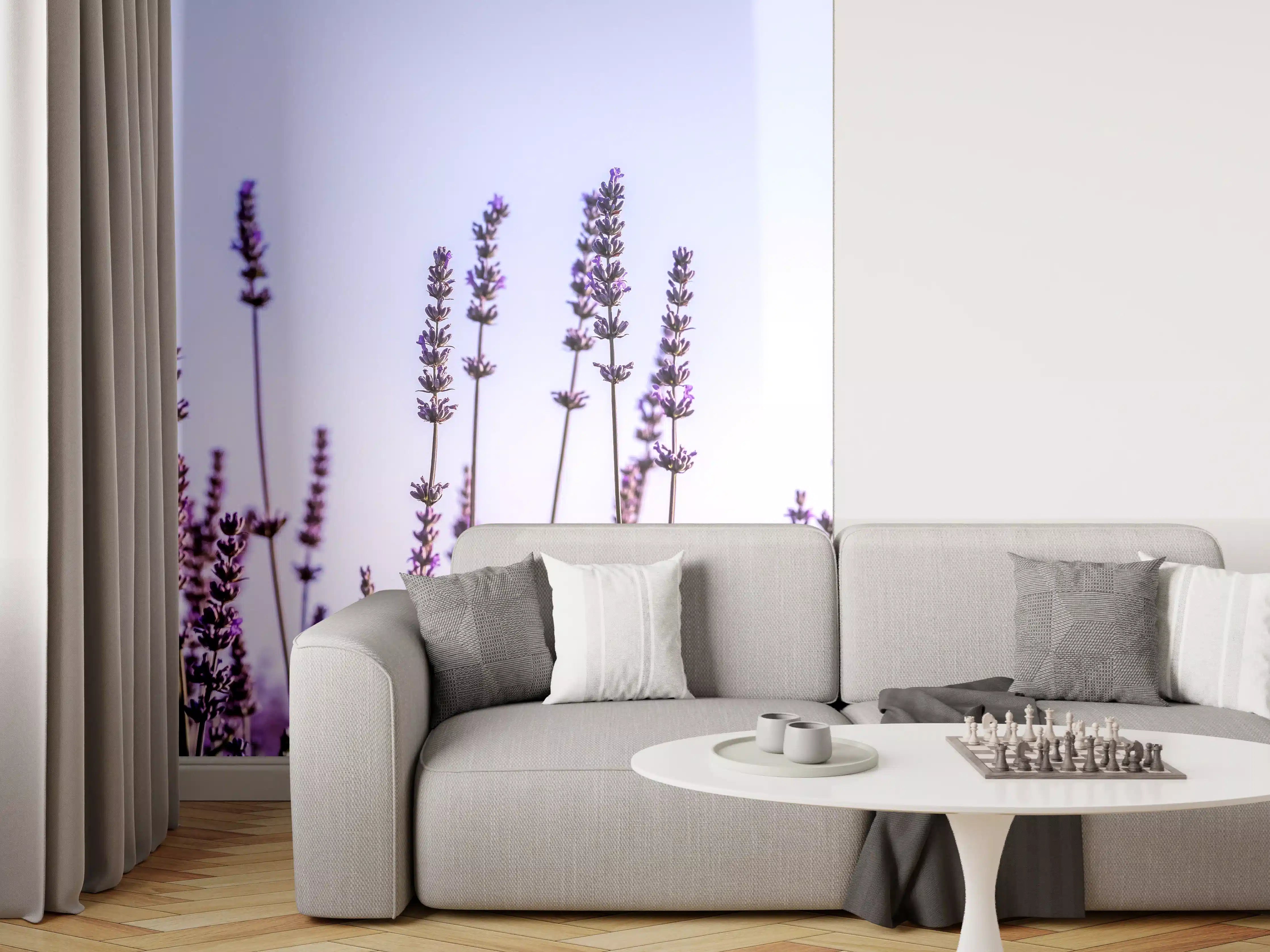 Wandverkleidung Wohnzimmer - Lavendelfeld in Lila-Blau