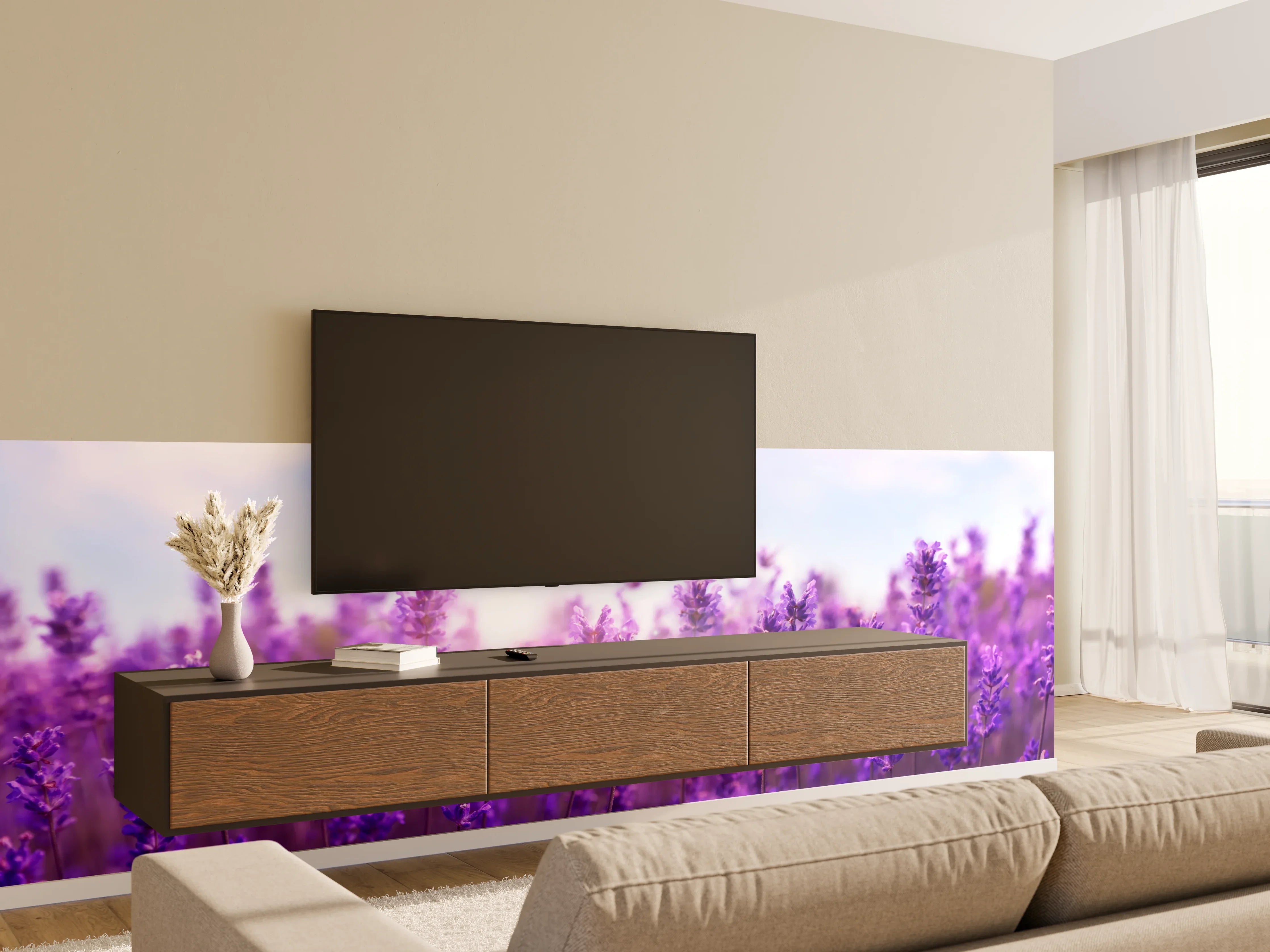 Wandverkleidung Wohnzimmer - Lavendelfeld in Lila