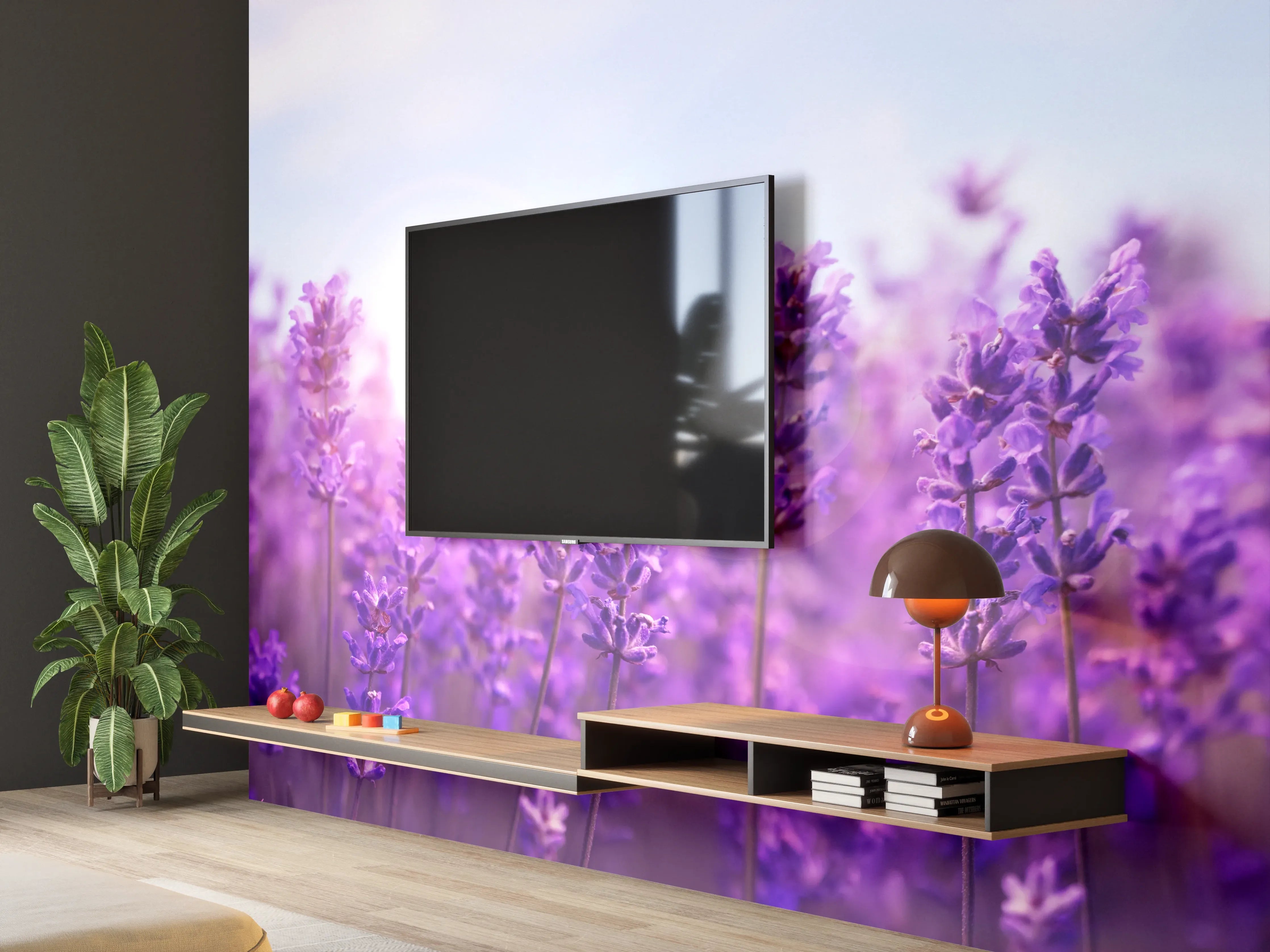 Wandverkleidung Wohnzimmer - Lavendelfeld in Lila