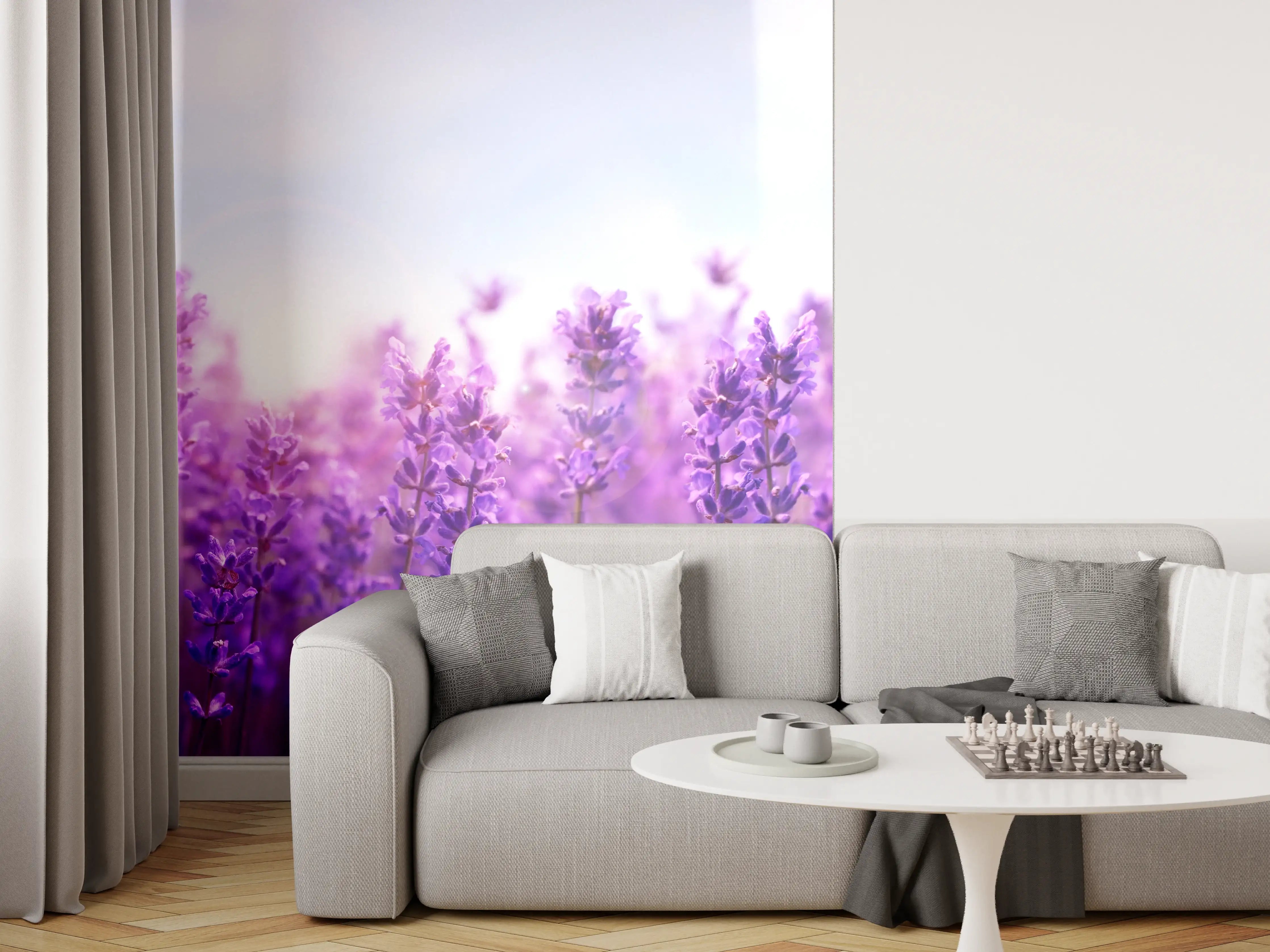 Wandverkleidung Wohnzimmer - Lavendelfeld in Lila