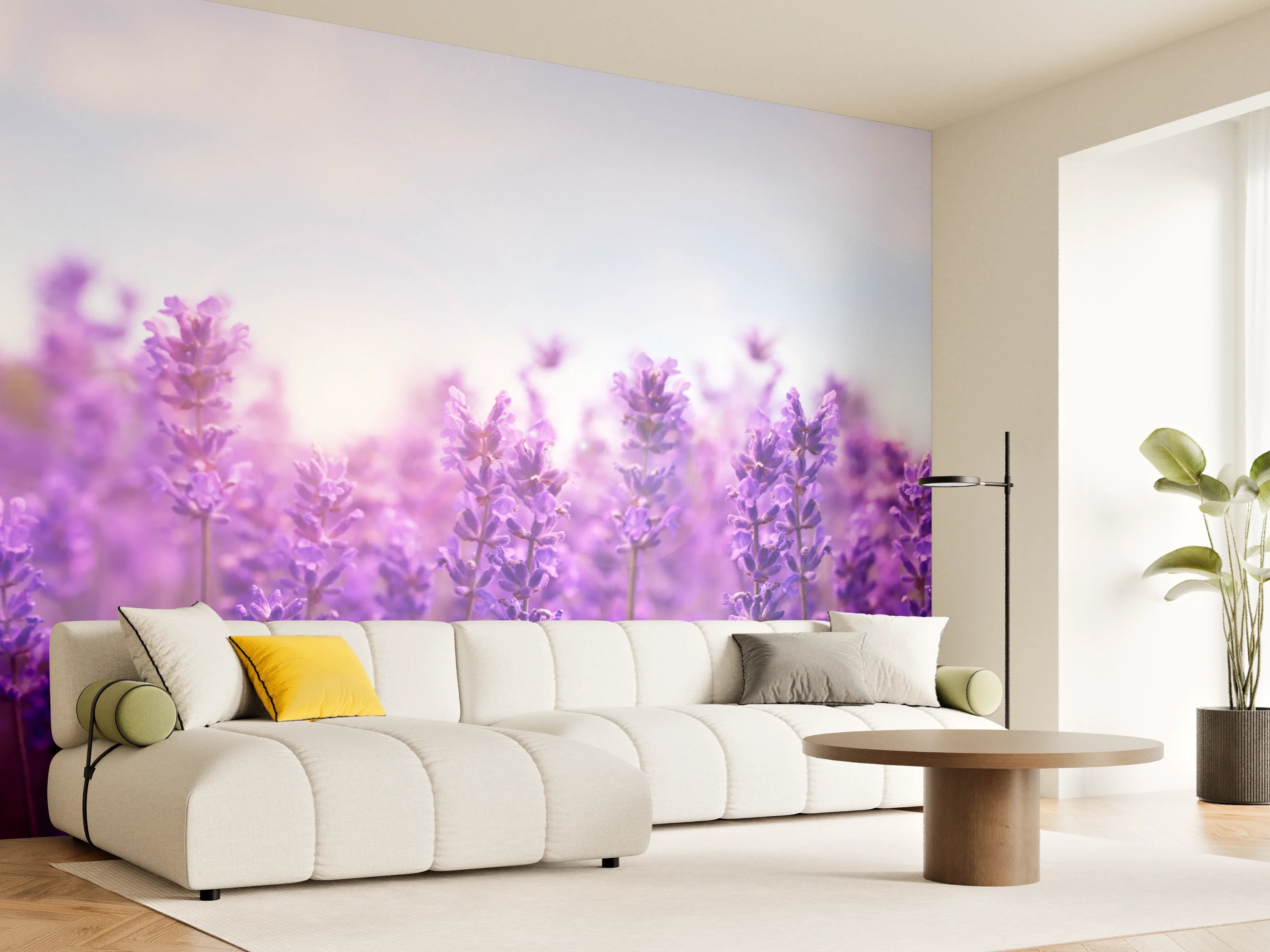 Wandverkleidung Wohnzimmer - Lavendelfeld in Lila