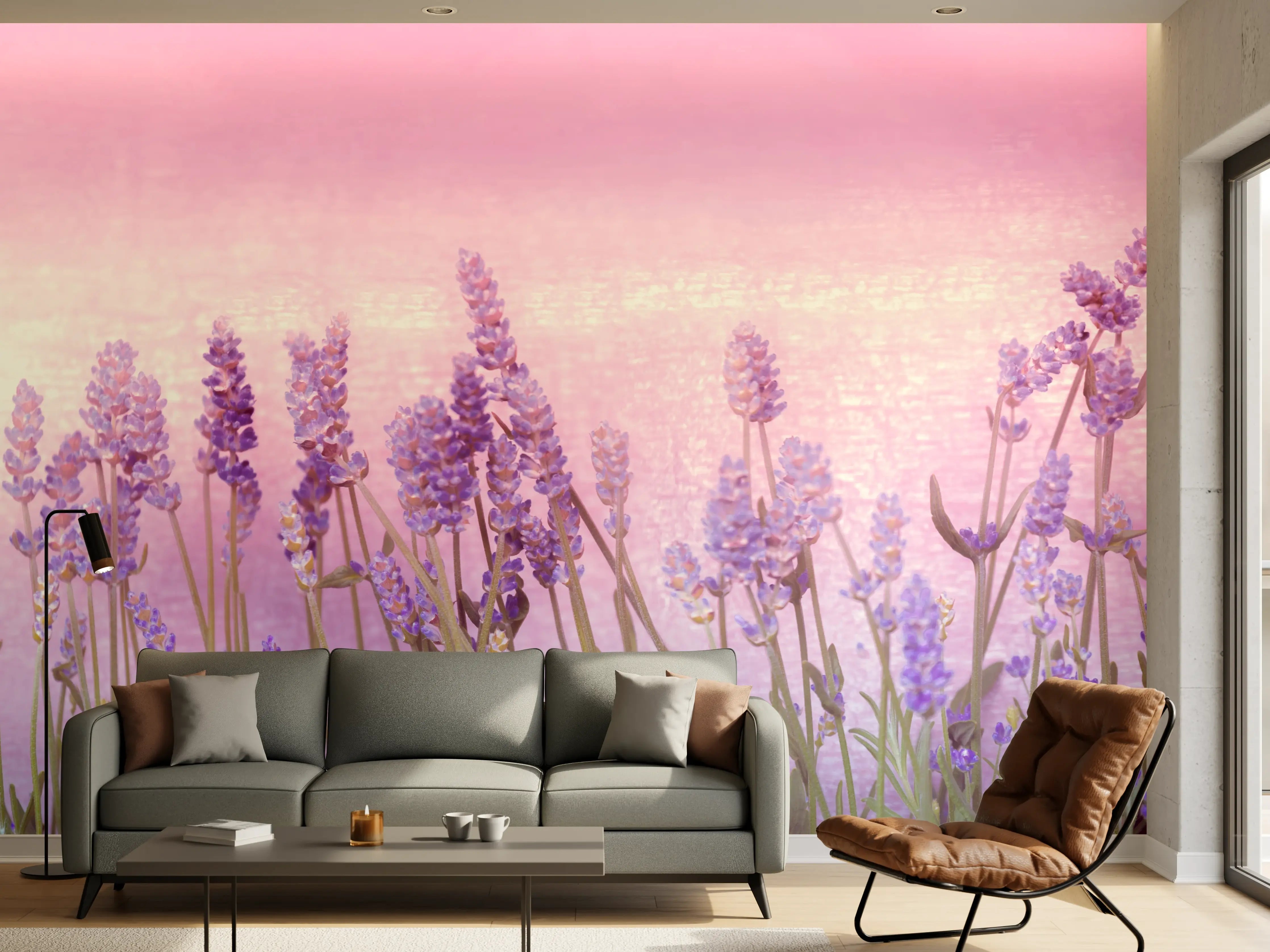 Wandverkleidung Wohnzimmer - Lavendelwiese Rosa-Lila