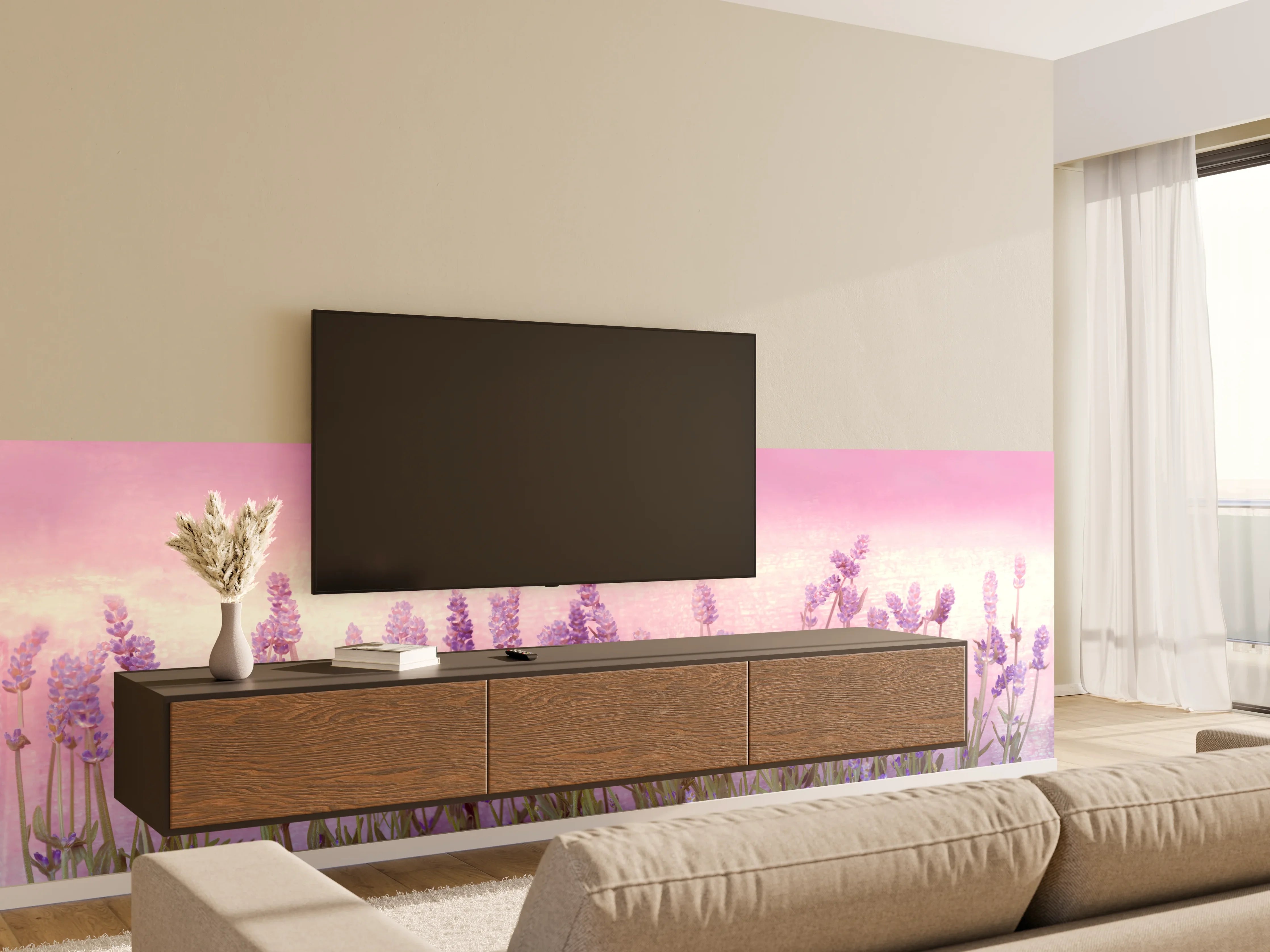 Wandverkleidung Wohnzimmer - Lavendelwiese Rosa-Lila