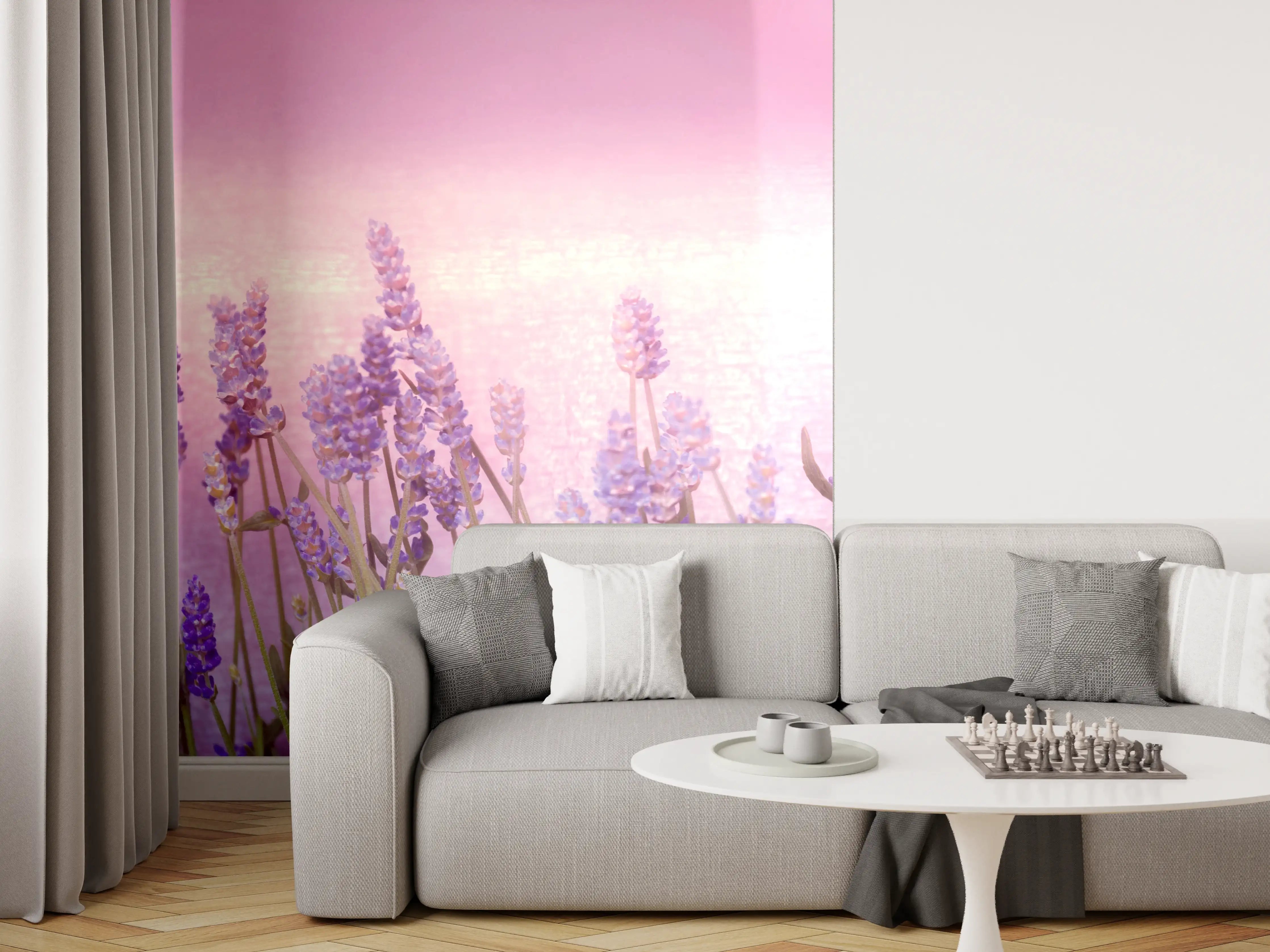 Wandverkleidung Wohnzimmer - Lavendelwiese Rosa-Lila