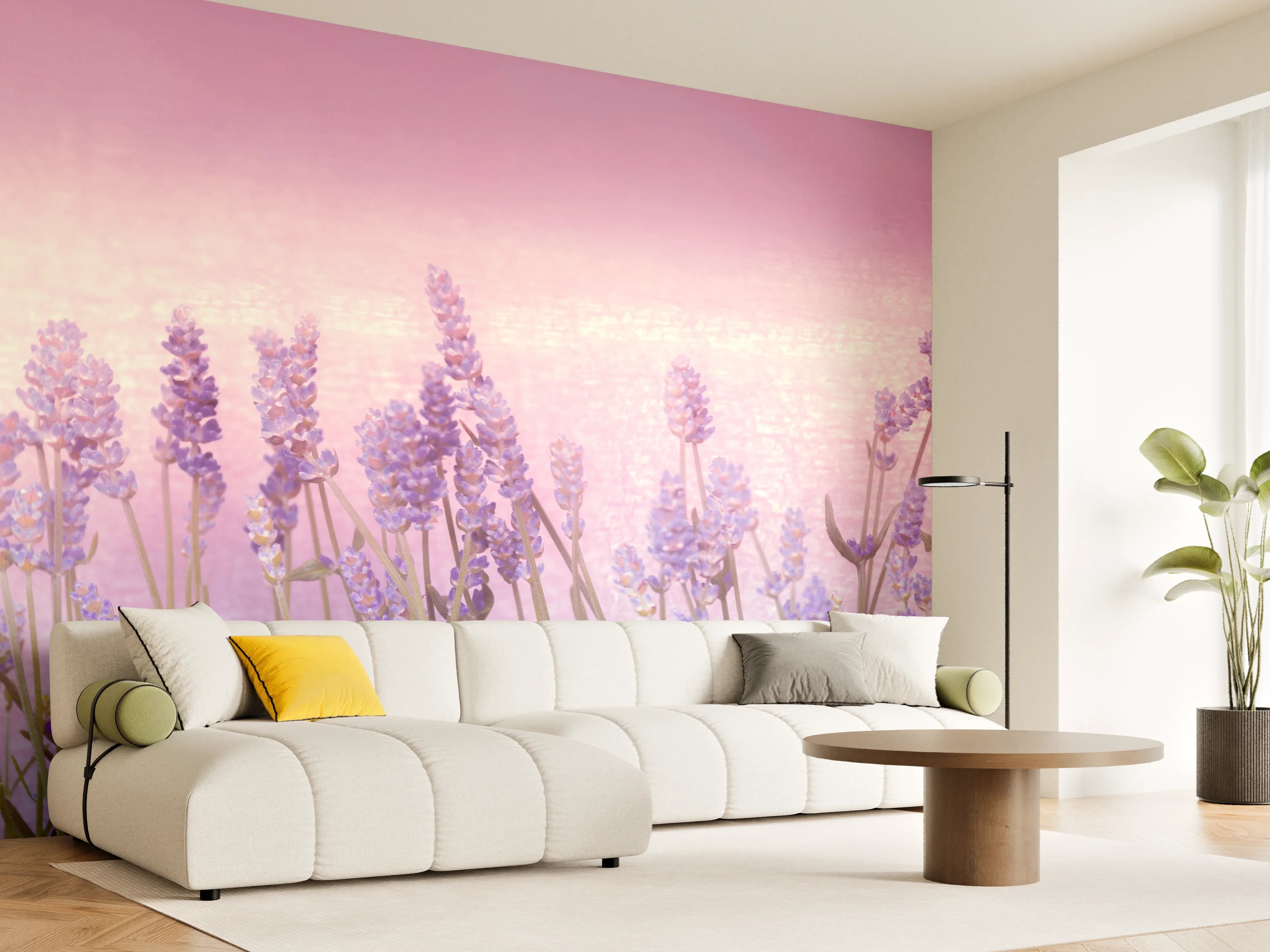 Wandverkleidung Wohnzimmer - Lavendelwiese Rosa-Lila