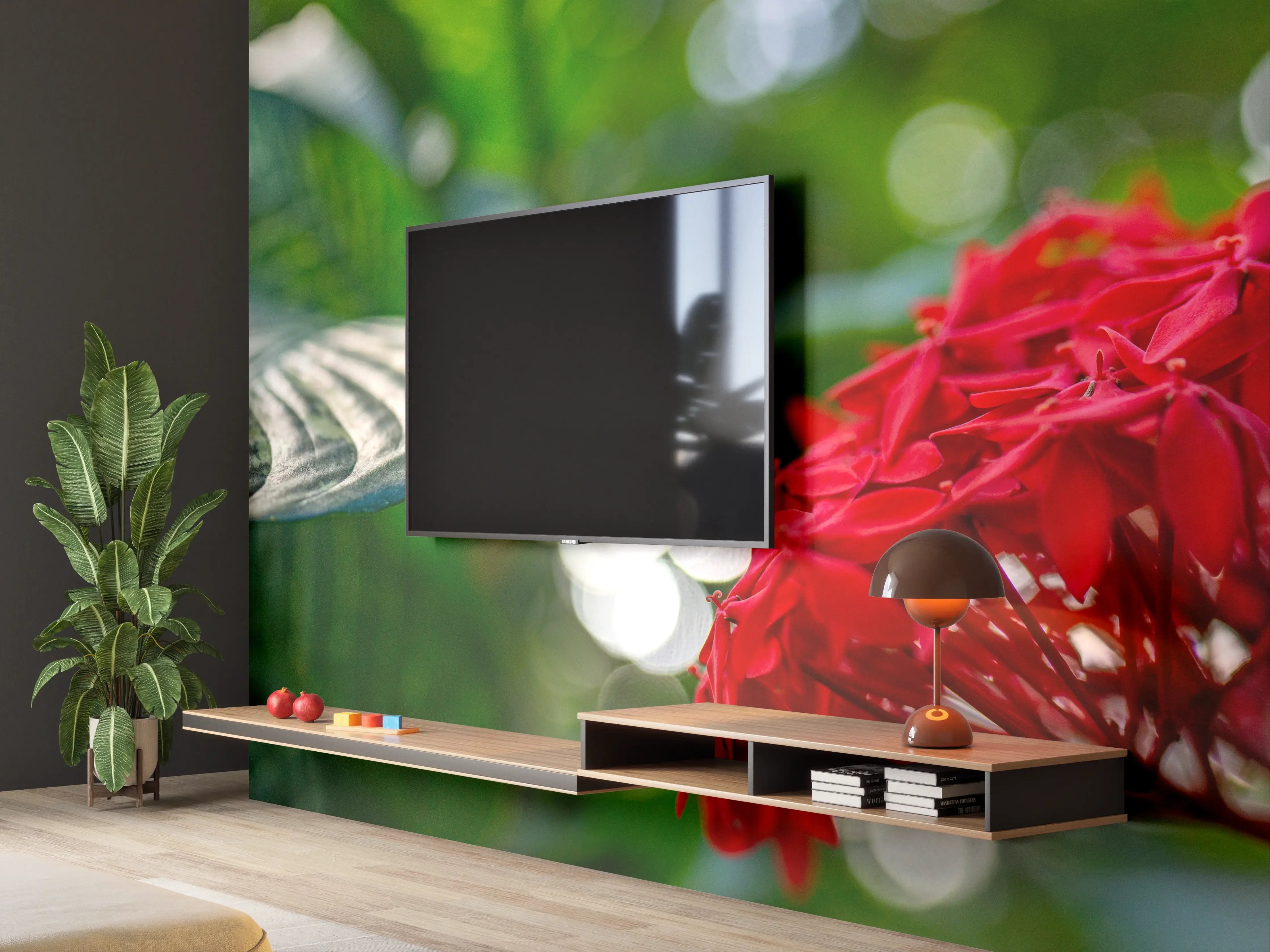 Wandverkleidung Wohnzimmer - Lebendige Blume in tropischer Natur