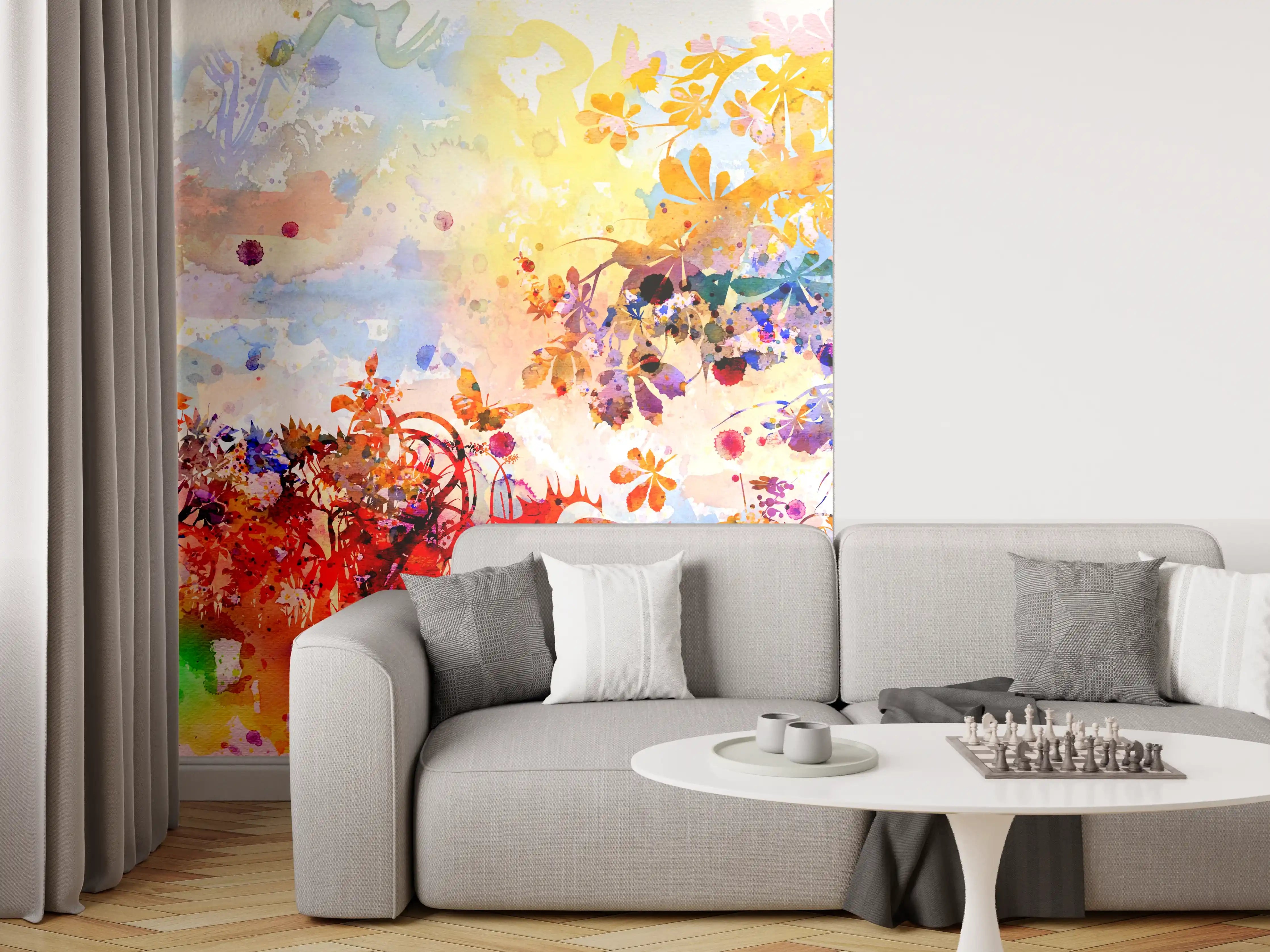 Wandverkleidung Wohnzimmer - Lebendige Wasserfarben-Skizze