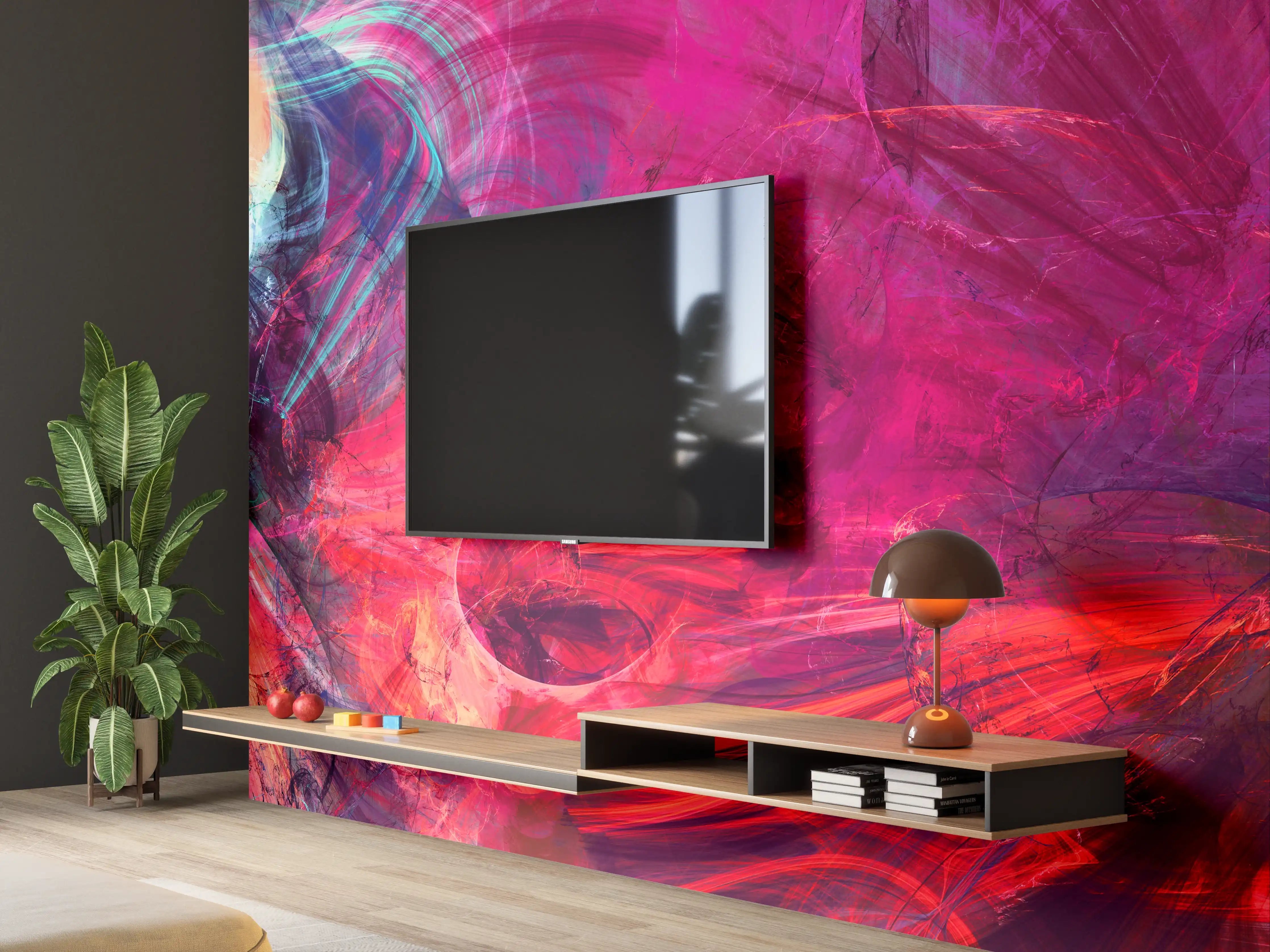 Wandverkleidung Wohnzimmer - Lebendige abstrakte Kunst in kräftigen Farben