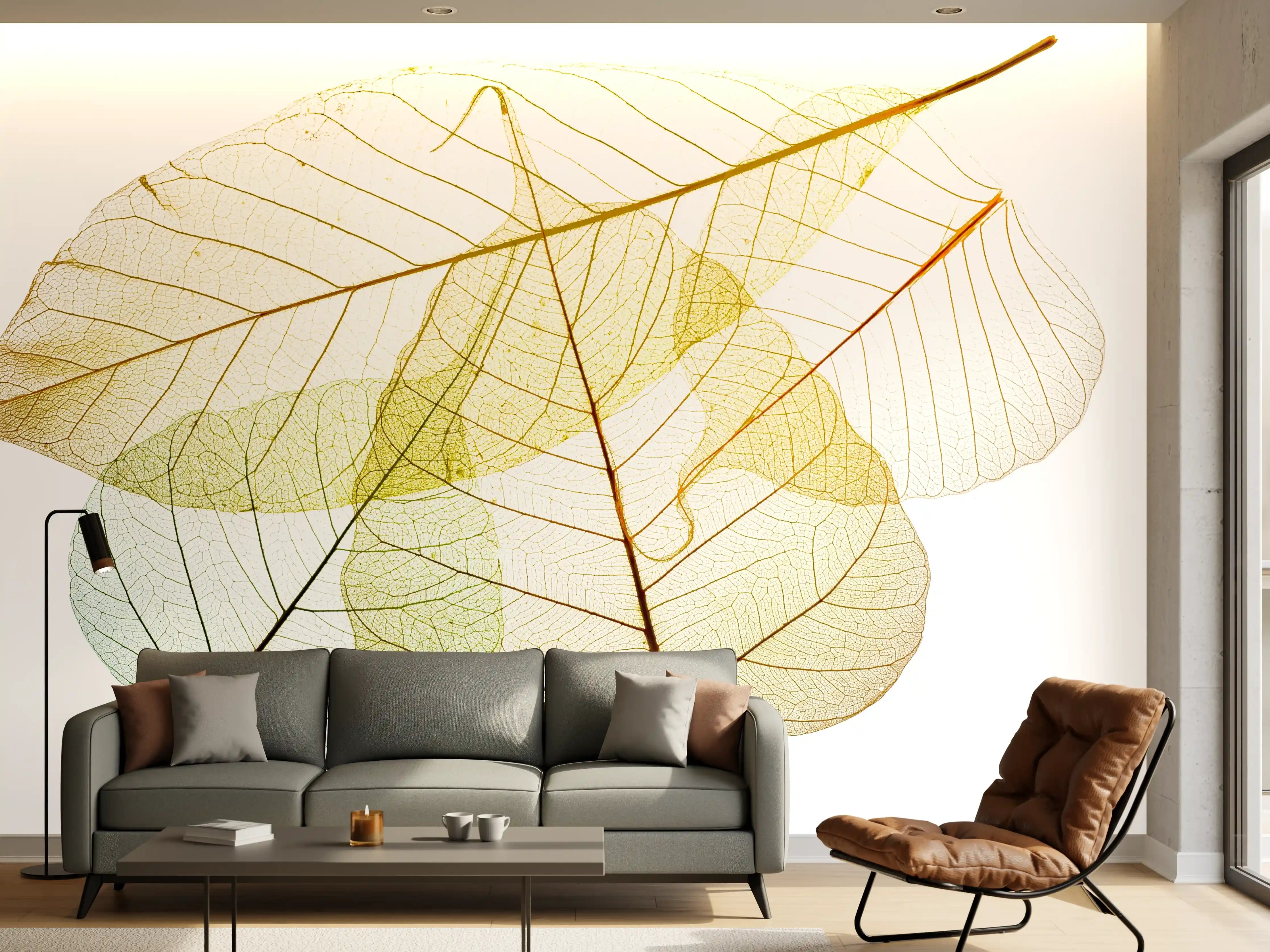 Wandverkleidung Wohnzimmer - Leichte Herbstblätter in zarten Farben