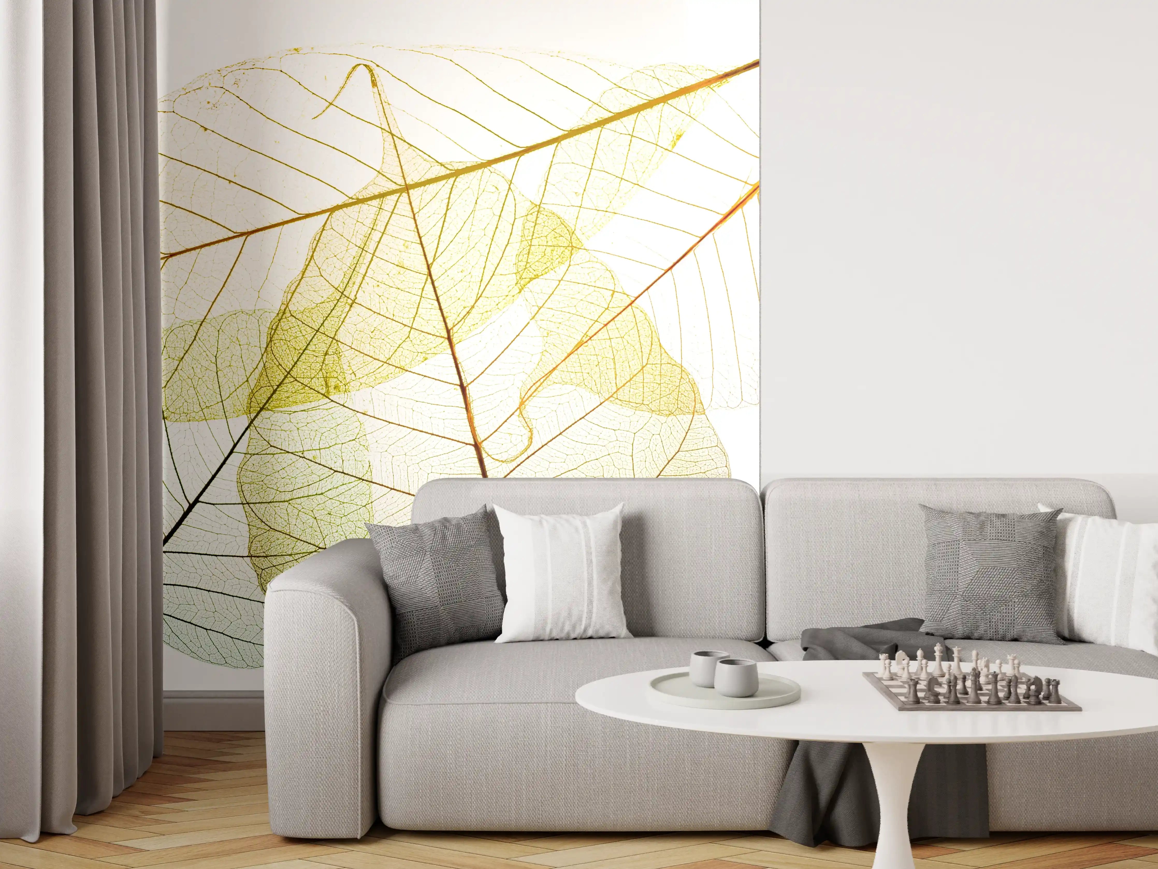 Wandverkleidung Wohnzimmer - Leichte Herbstblätter in zarten Farben