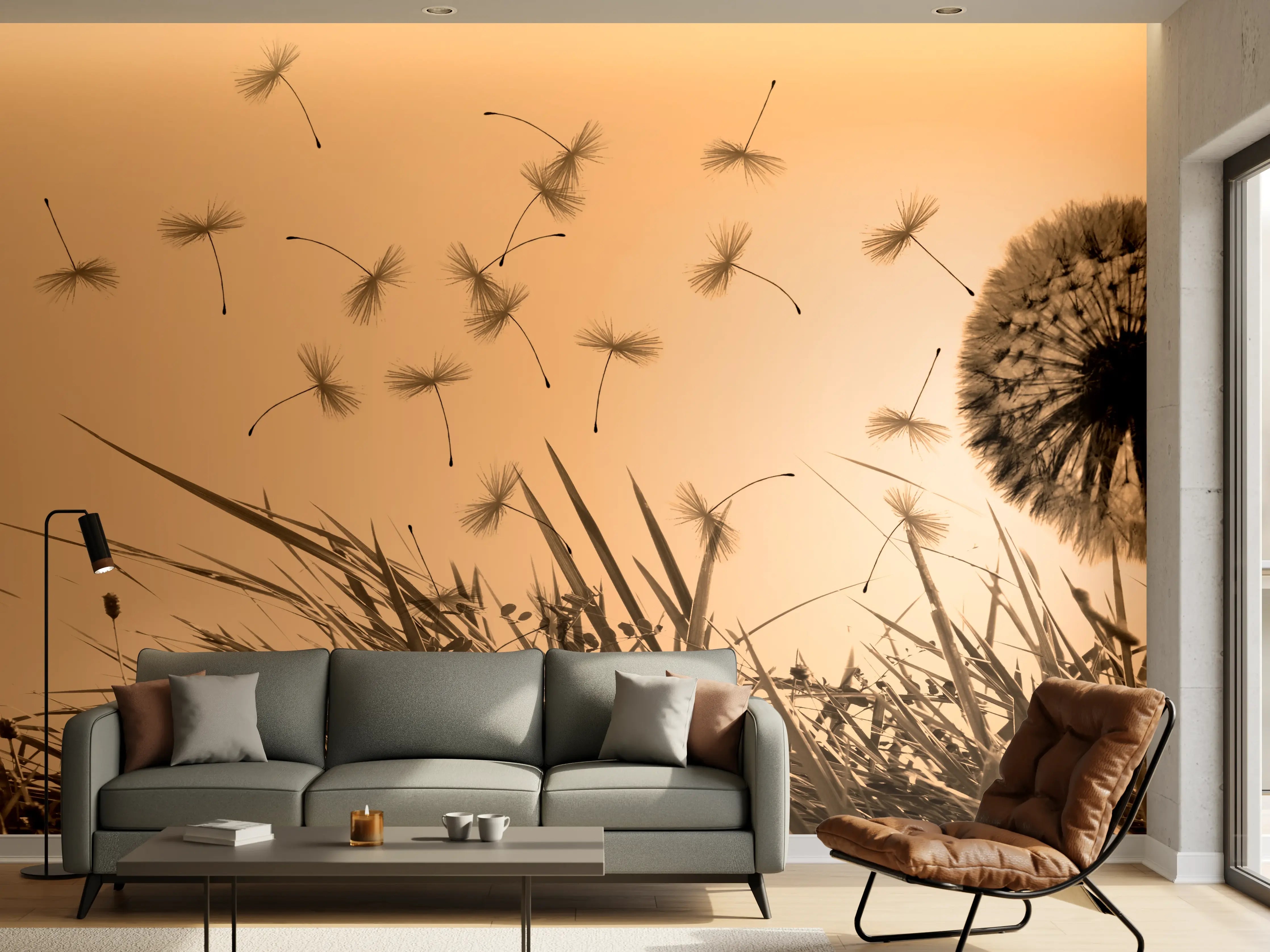 Wandverkleidung Wohnzimmer - Leiser Dandelion Windspiel bei Sonnenuntergang