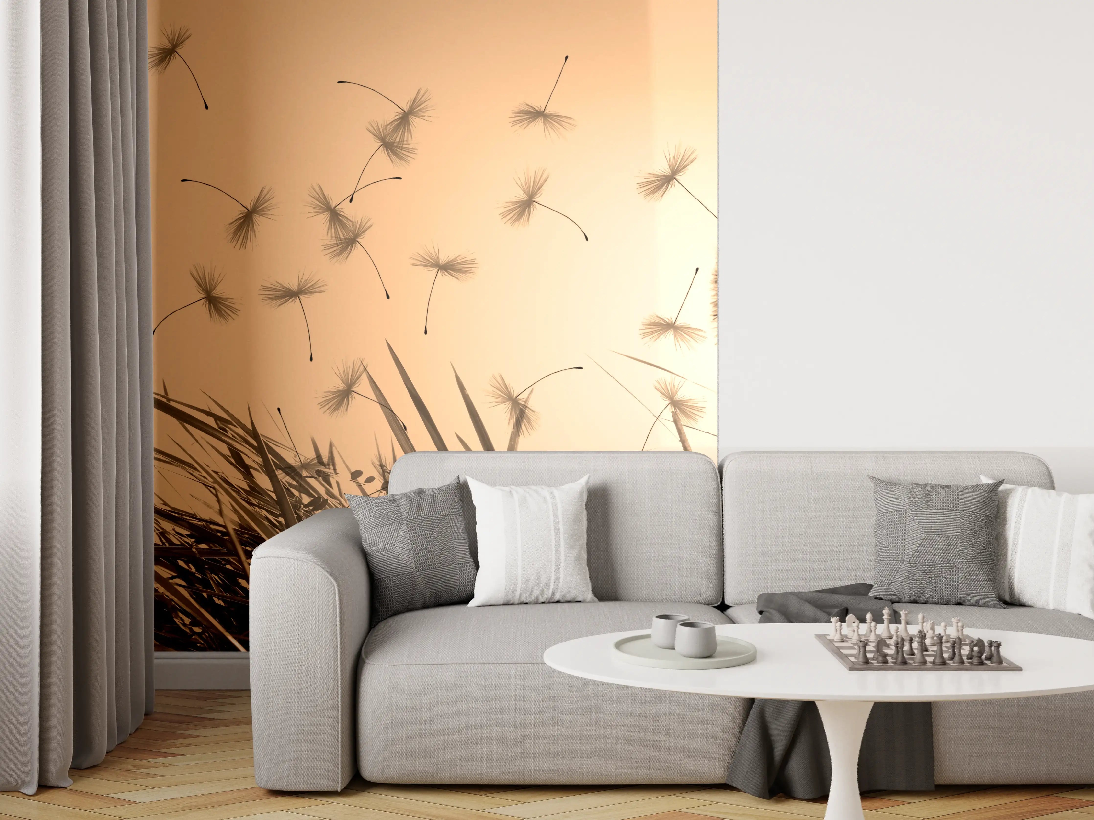 Wandverkleidung Wohnzimmer - Leiser Dandelion Windspiel bei Sonnenuntergang
