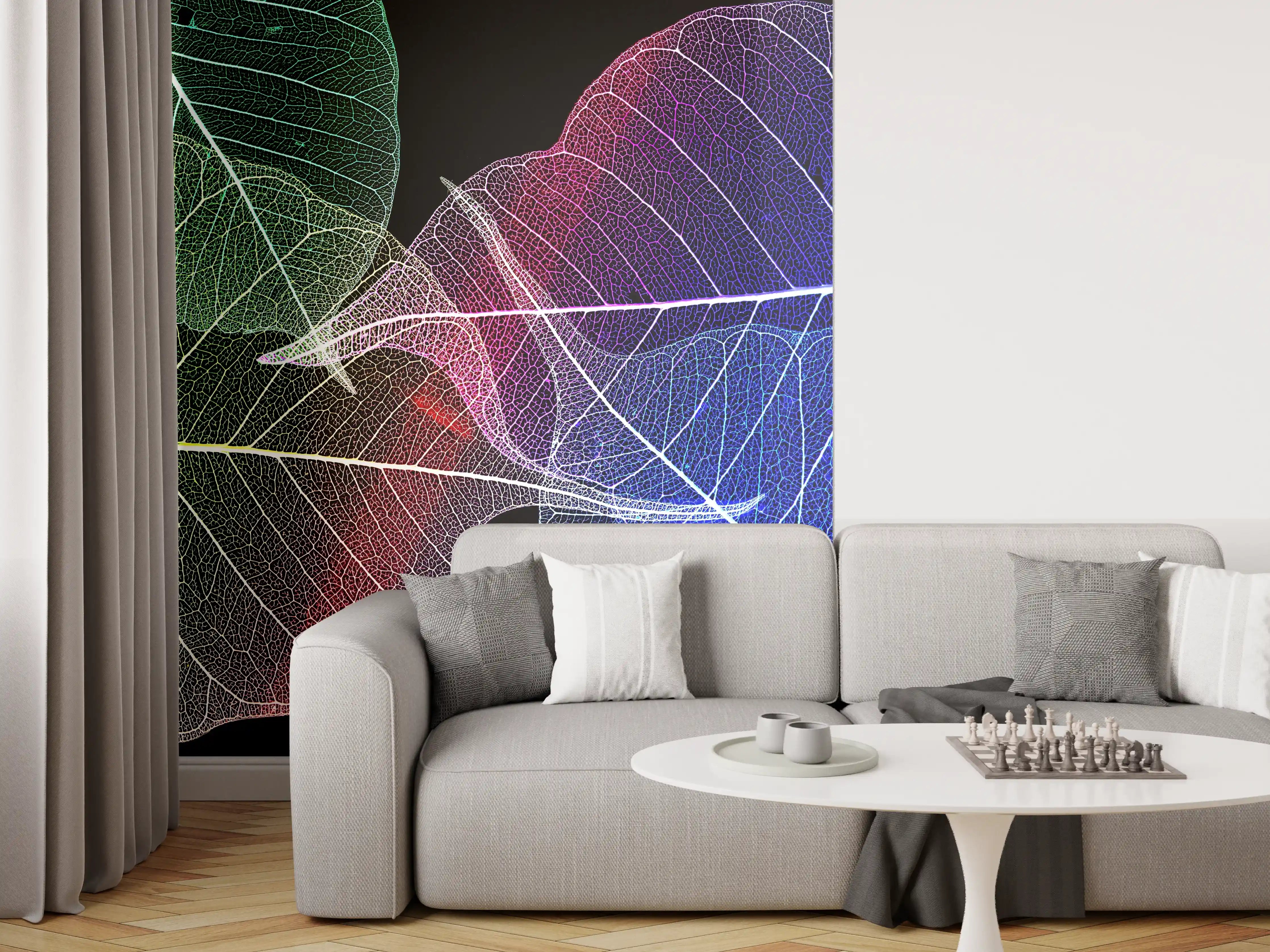 Wandverkleidung Wohnzimmer - Leuchtende Farblasernetz-Details