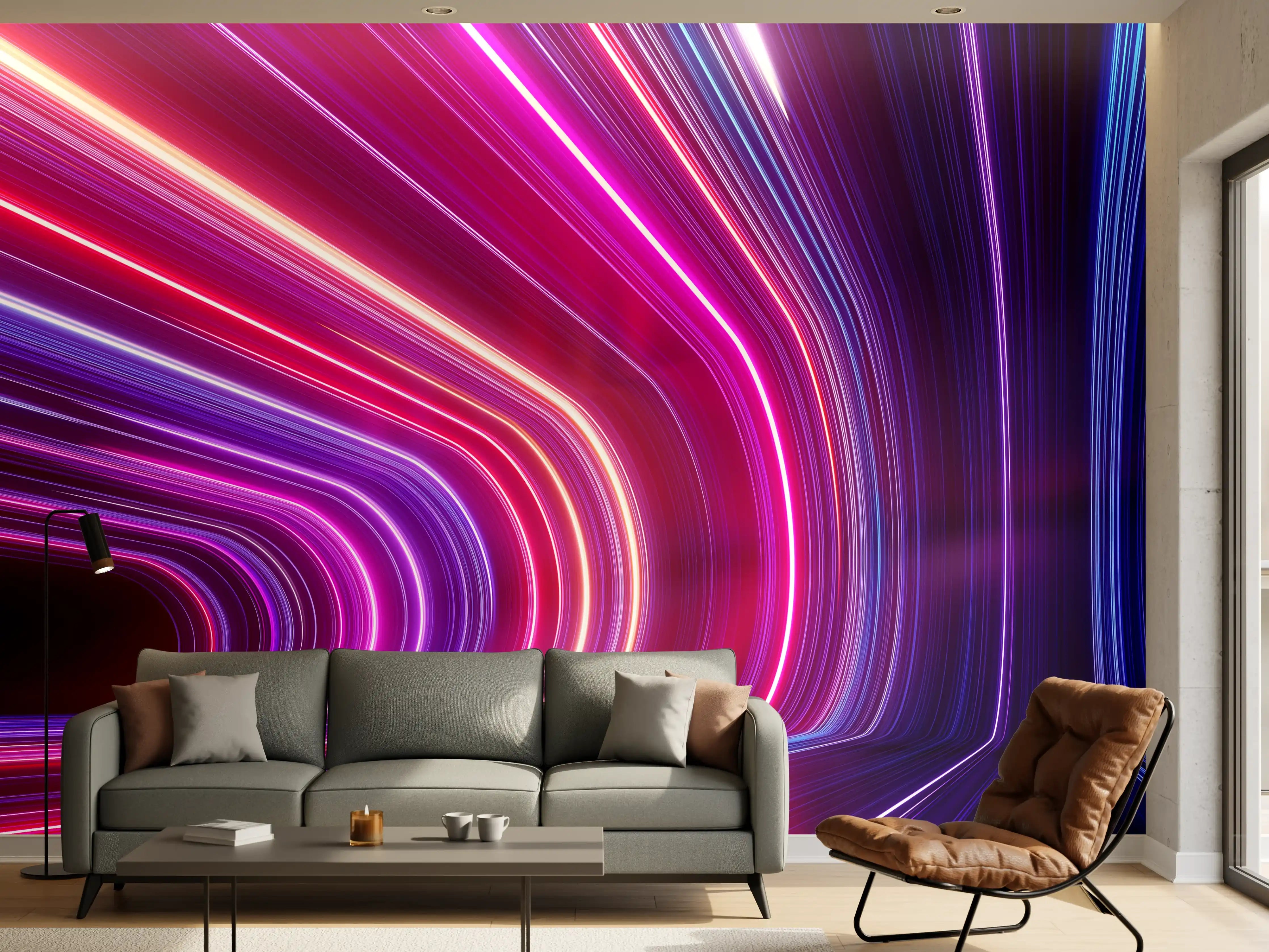 Wandverkleidung Wohnzimmer - Leuchtende Tunnel mit bunten Lichtern